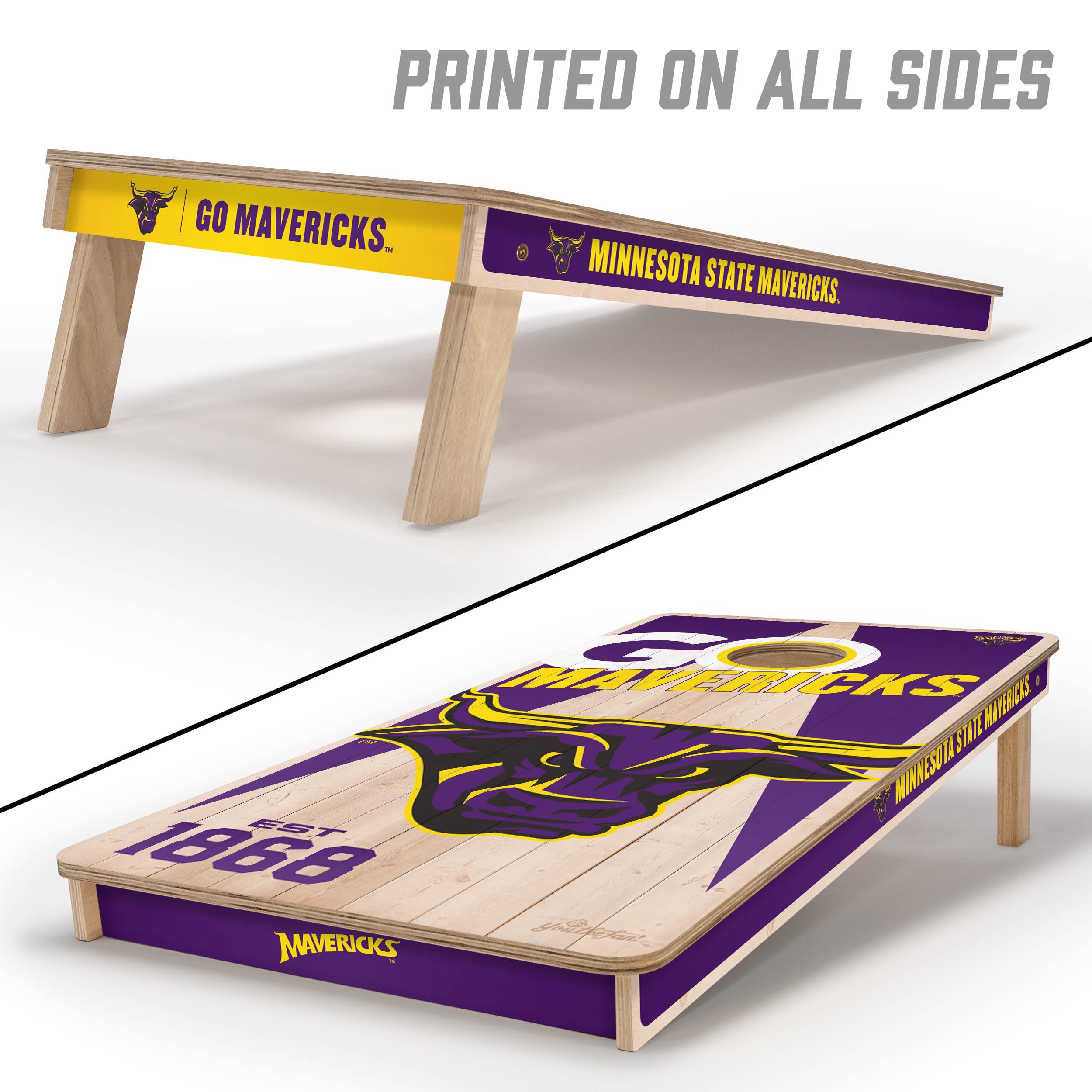 YouTheFan NCAA Minnesota State Mavericks 2’ x 4’ Professional Wood Cornhole Game with Logo Bags - Sports Collectibles, Sports Memorabilia, Sports Fan Shop, Sports Gifts
