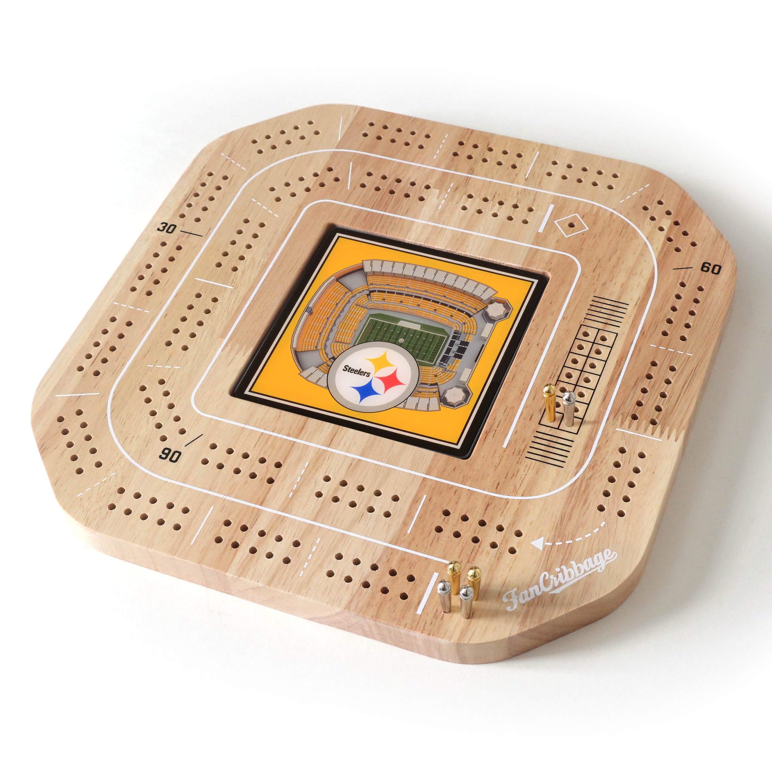 YouTheFan NFL Pittsburgh Steelers Licensed Fan Cribbage Wood Board Game - Sports Collectibles, Sports Memorabilia, Sports Fan Shop, Sports Gifts