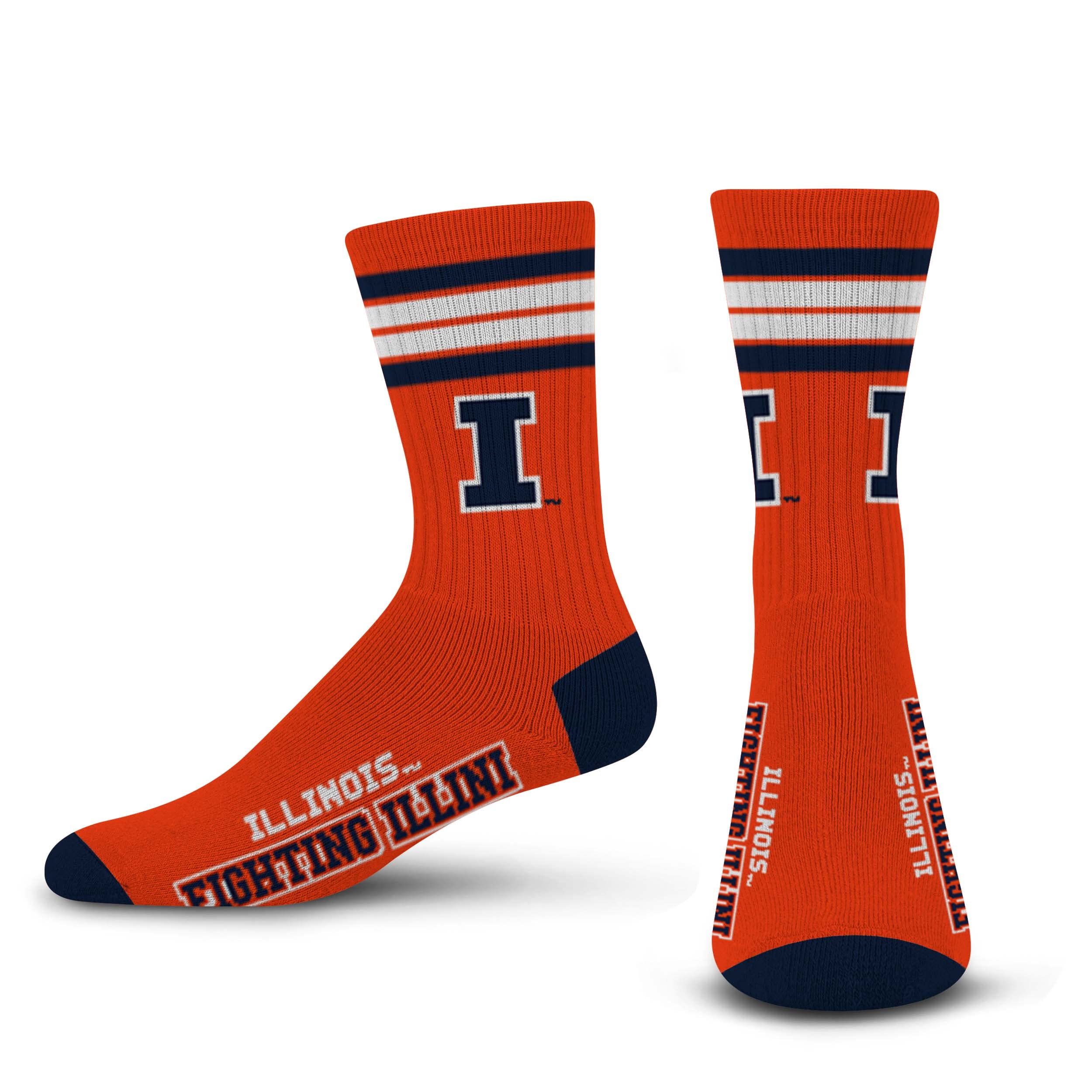 For Bare Feet NCAA Illinois Fighting Illini 4 Stripe Deuce Crew Sock Team Color MEDIUM - Sports Gifts, Sports Memorabilia, Sports Collectibles, Fan Shop
