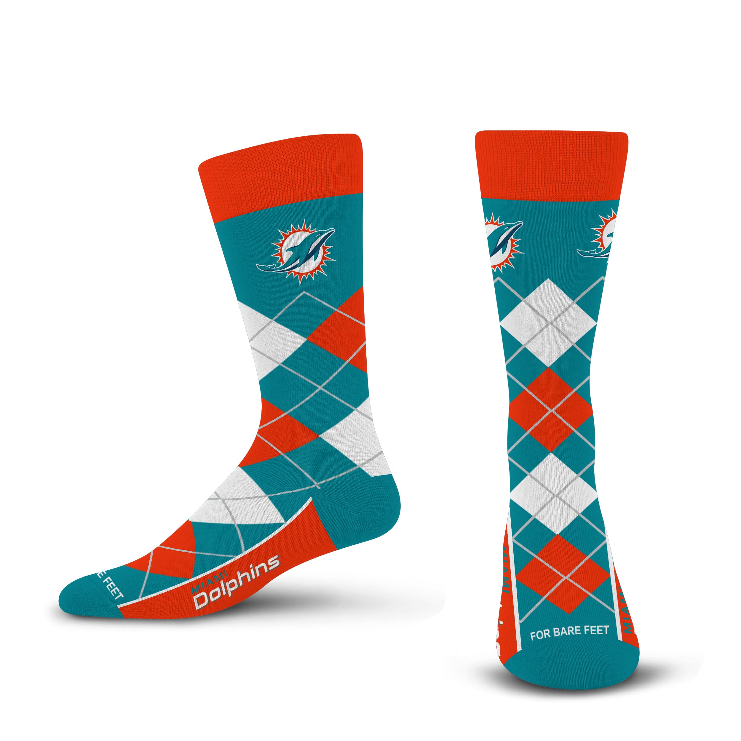 For Bare Feet NFL MIAMI DOLPHINS Argyle Remix Premium Dress Sock Team Color OSFM - Sports Gifts, Sports Memorabilia, Sports Collectibles, Fan Shop