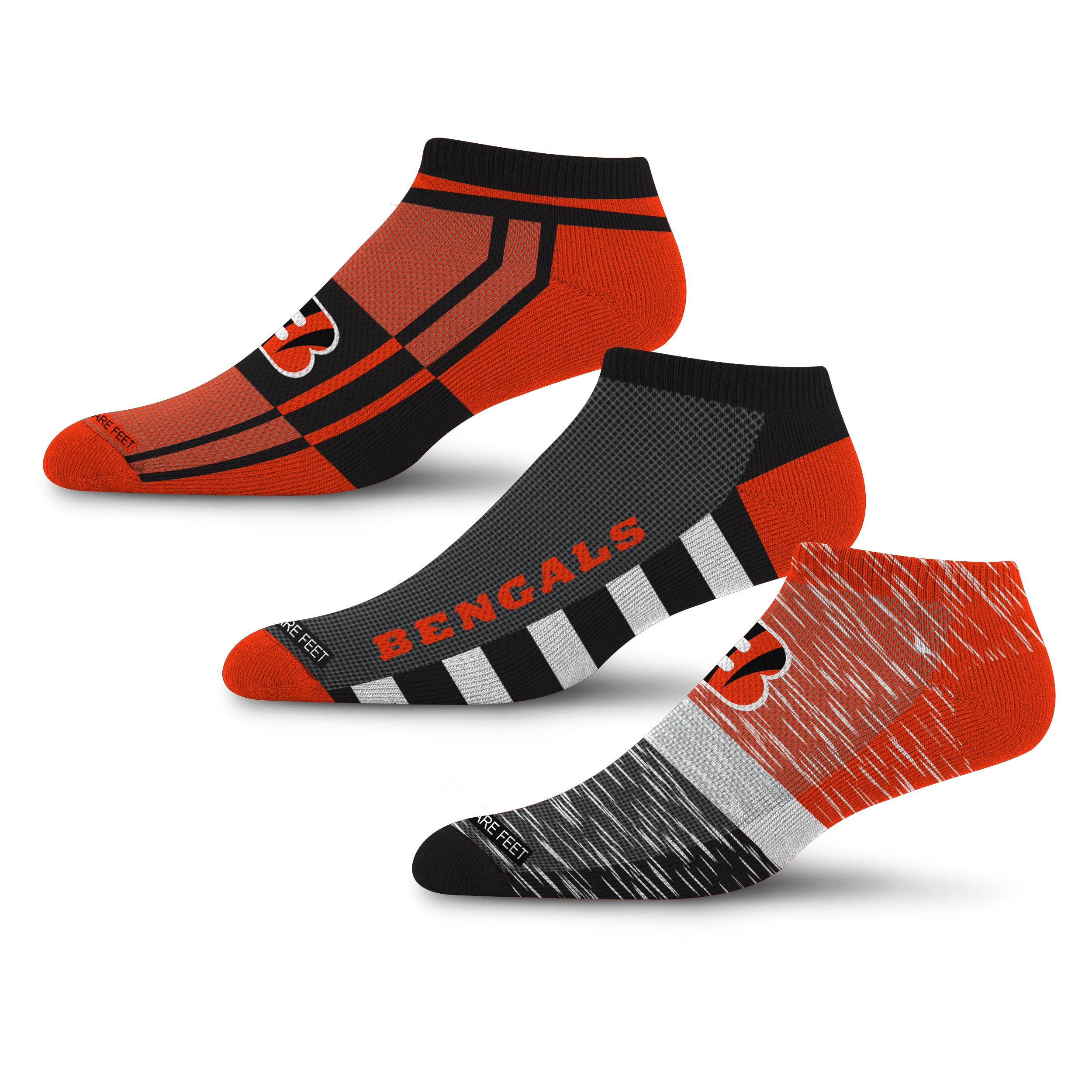 For Bare Feet NFL CINCINNATI BENGALS Stripe Stack 3 Pack Ankle Sock Team Colors Large - Sports Gifts, Sports Memorabilia, Sports Collectibles, Fan Shop