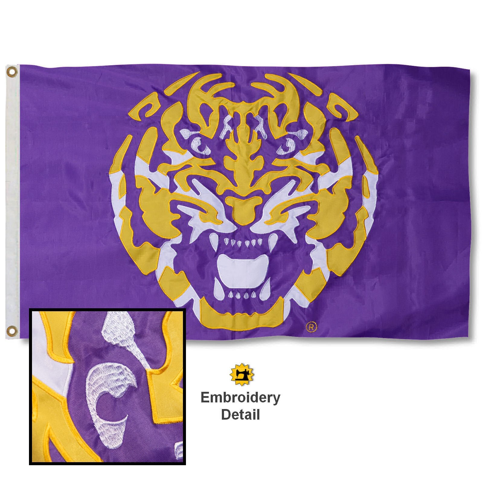 College Flags & Banners Co. Louisiana State LSU Tigers Tiger Head Embroidered and Stitched Nylon Flag - Sports Collectibles, Sports Memorabilia, Sports Fan Shop, Sports Gifts