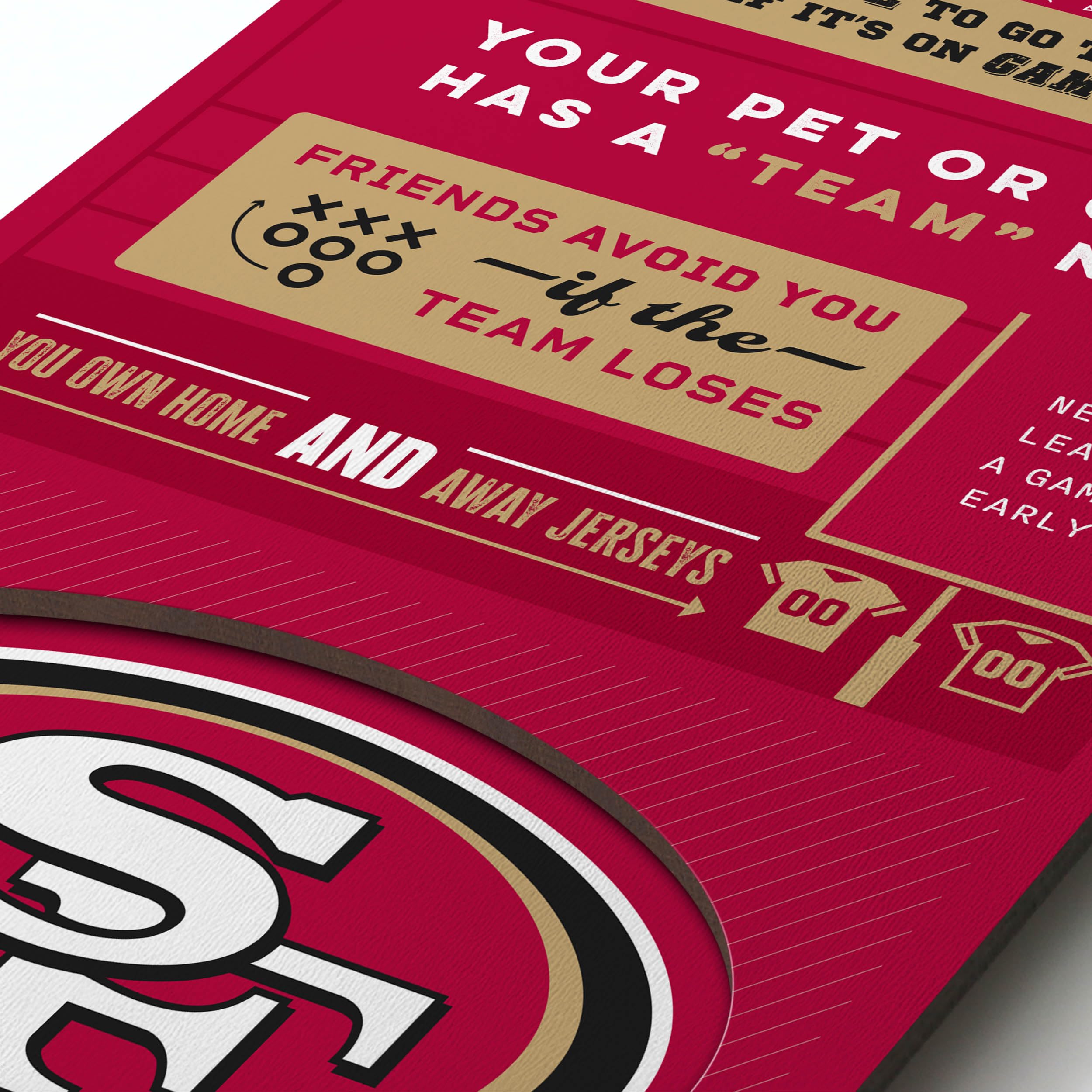 YouTheFan Officially-licensed NFL San Francisco 49ers 6x19 Top 10 Signs Banner - humorous descriptions - fun sports fan phrases, original design, indoor team wall decor fan gift - Sports Collectibles, Sports Memorabilia, Sports Fan Shop, Sports Gifts
