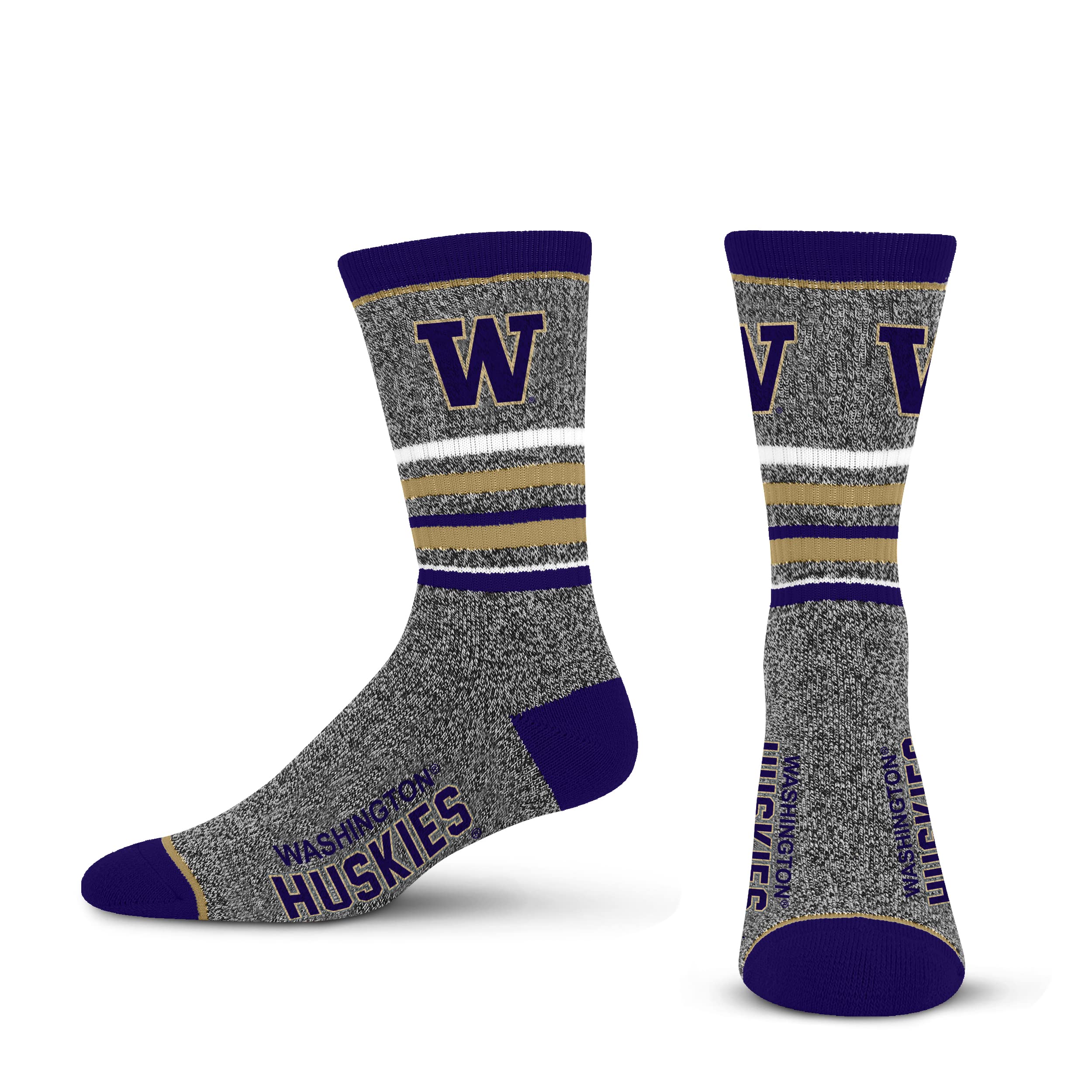 For Bare Feet Mens NCAA Washington Huskies 5 Star Crew Sock Marble Grey Large - Sports Gifts, Sports Memorabilia, Sports Collectibles, Fan Shop