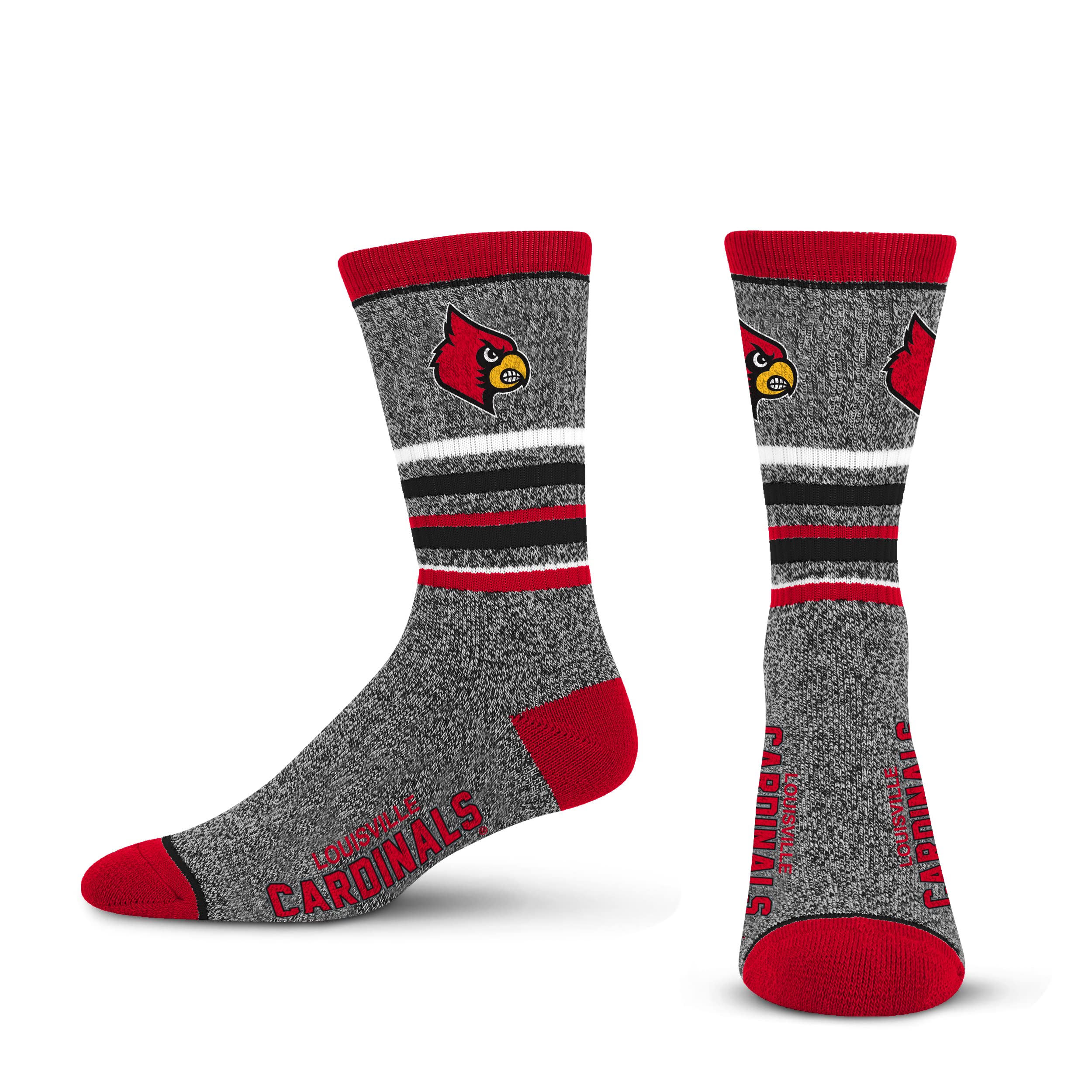 For Bare Feet Mens NCAA Louisville Cardinals 5 Star Crew Sock Marble Grey Large - Sports Gifts, Sports Memorabilia, Sports Collectibles, Fan Shop