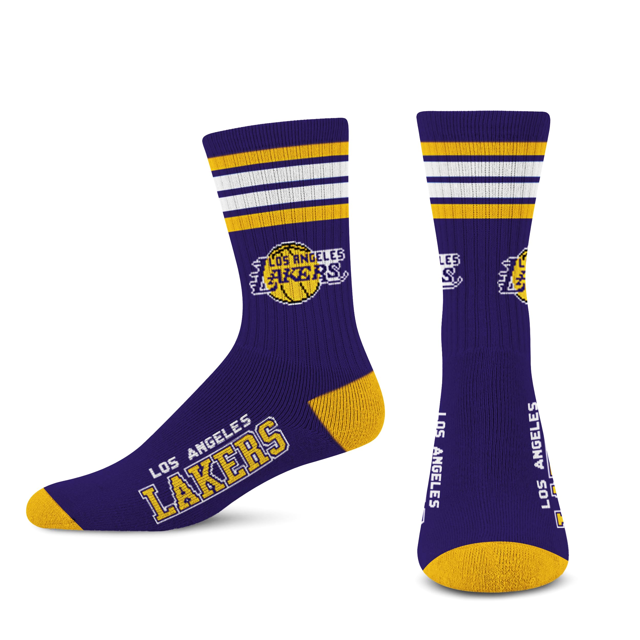 For Bare Feet NBA LOS ANGELES LAKERS 4 Stripe Deuce Crew Sock Team Color Large - Sports Gifts, Sports Memorabilia, Sports Collectibles, Fan Shop