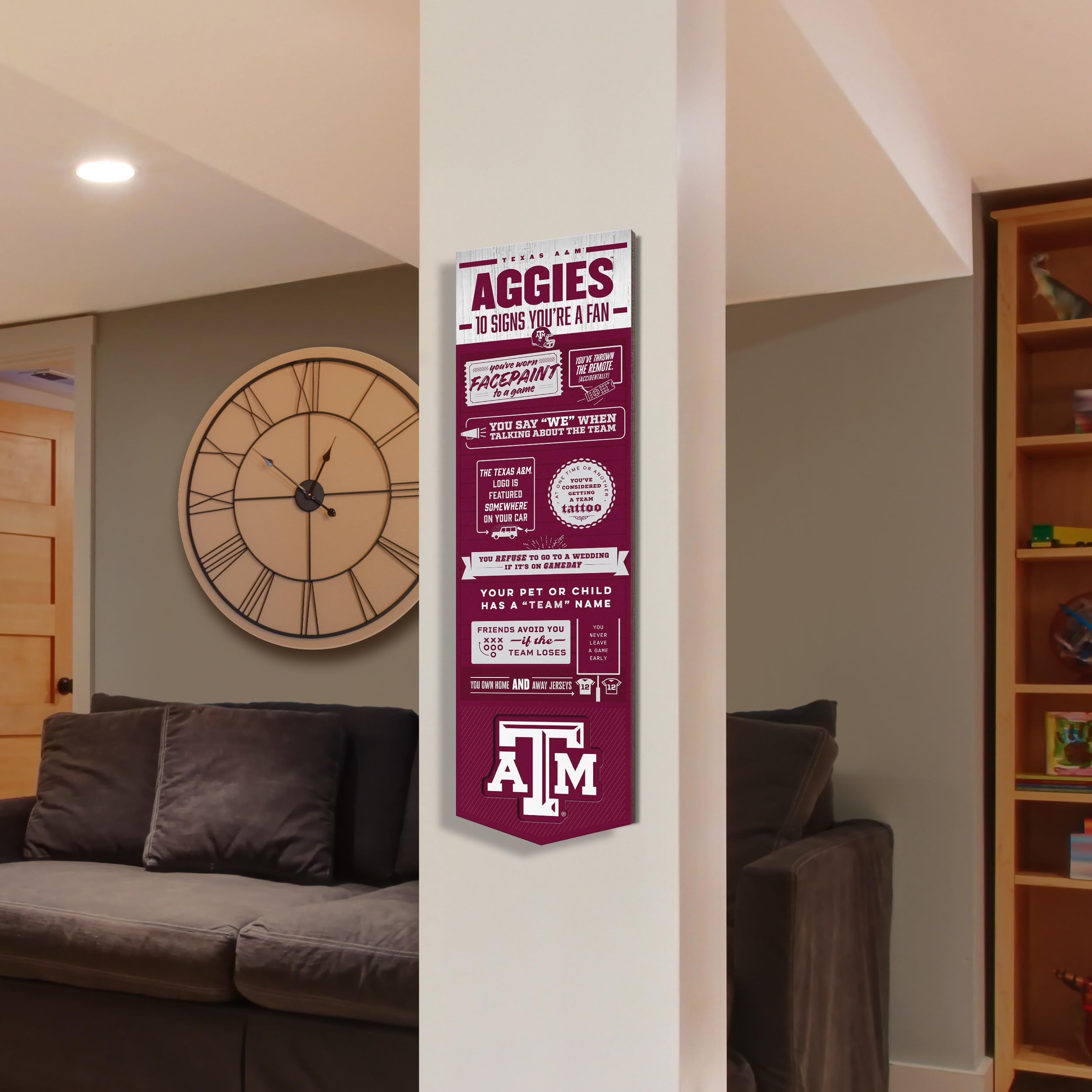 YouTheFan Officially-licensed NCAA Texas A&M Aggies 6x19 Top 10 Signs Banner - humorous descriptions - fun sports fan phrases, original design, indoor team wall decor fan gift - Sports Collectibles, Sports Memorabilia, Sports Fan Shop, Sports Gifts