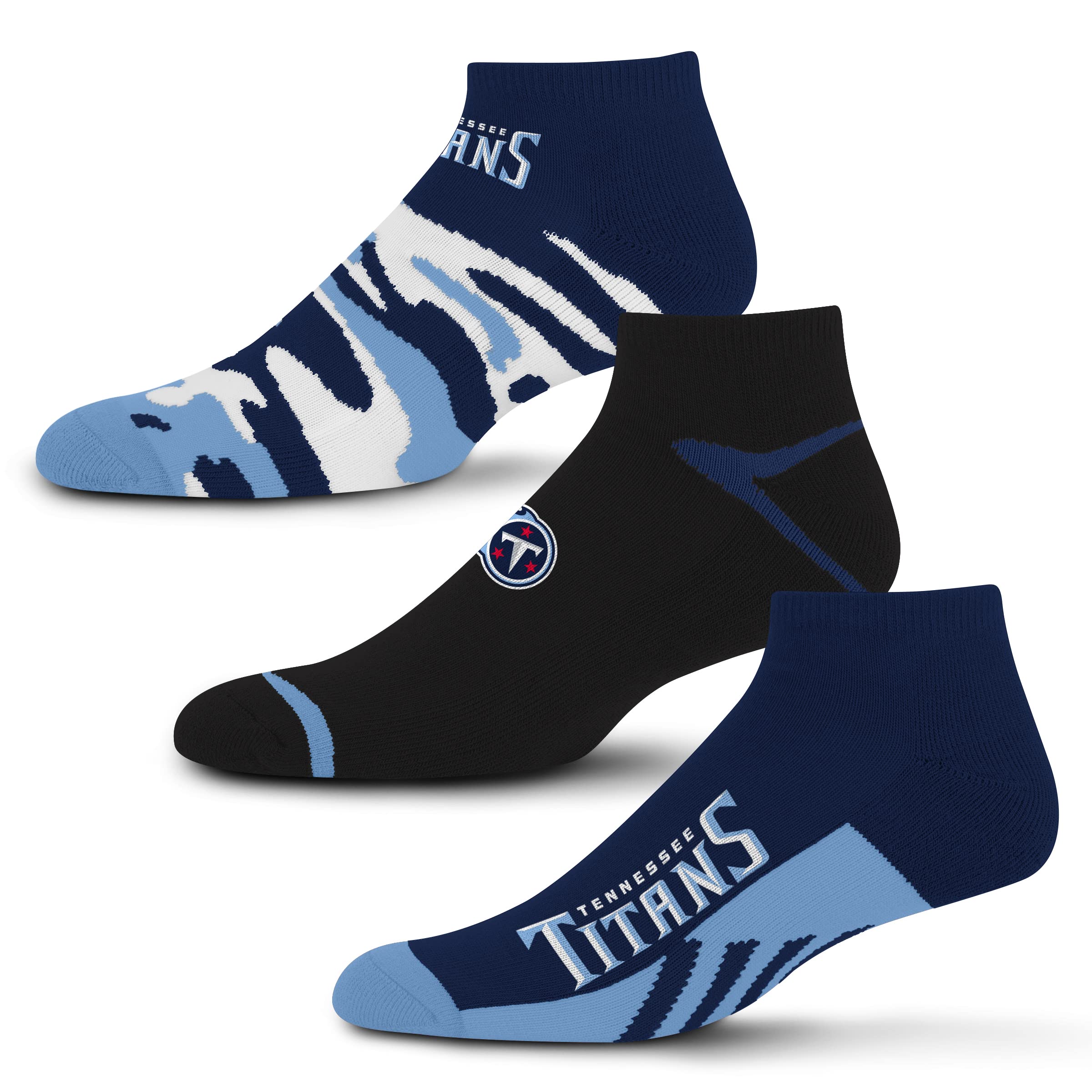 For Bare Feet NFL Tennessee Titans CAMO BOOM 3 Pack Ankle Sock Team Colors Large - Sports Gifts, Sports Memorabilia, Sports Collectibles, Fan Shop