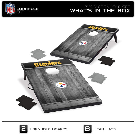 Wild Sports 2'x3' MDF Wood NFL Pittsburgh Steelers Cornhole Set - Grey Wood Design - Sports Collectibles, Sports Memorabilia, Sports Fan Shop, Sports Gifts
