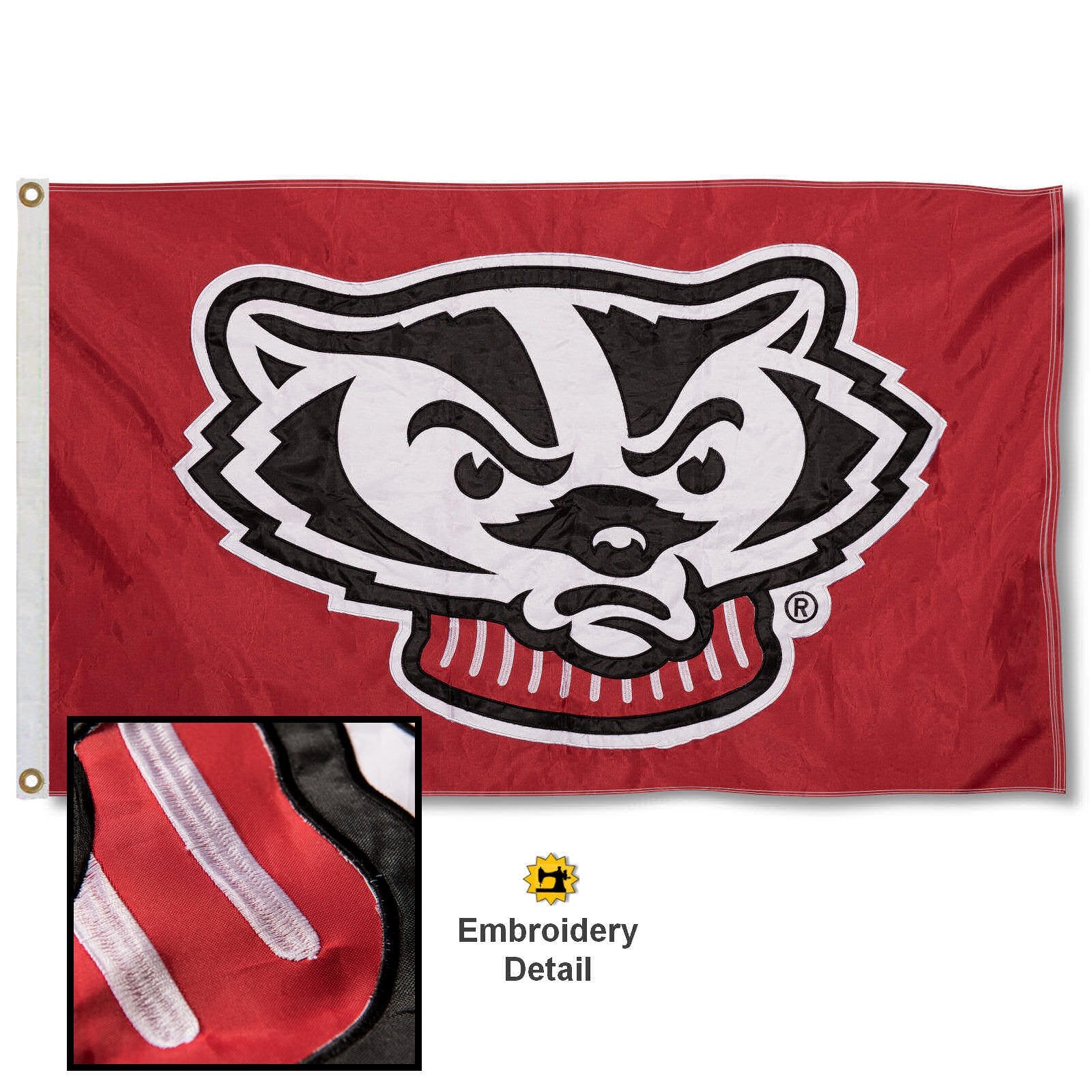 College Flags & Banners Co. UW Badgers Embroidered and Stitched Nylon Flag - Sports Collectibles, Sports Memorabilia, Sports Fan Shop, Sports Gifts