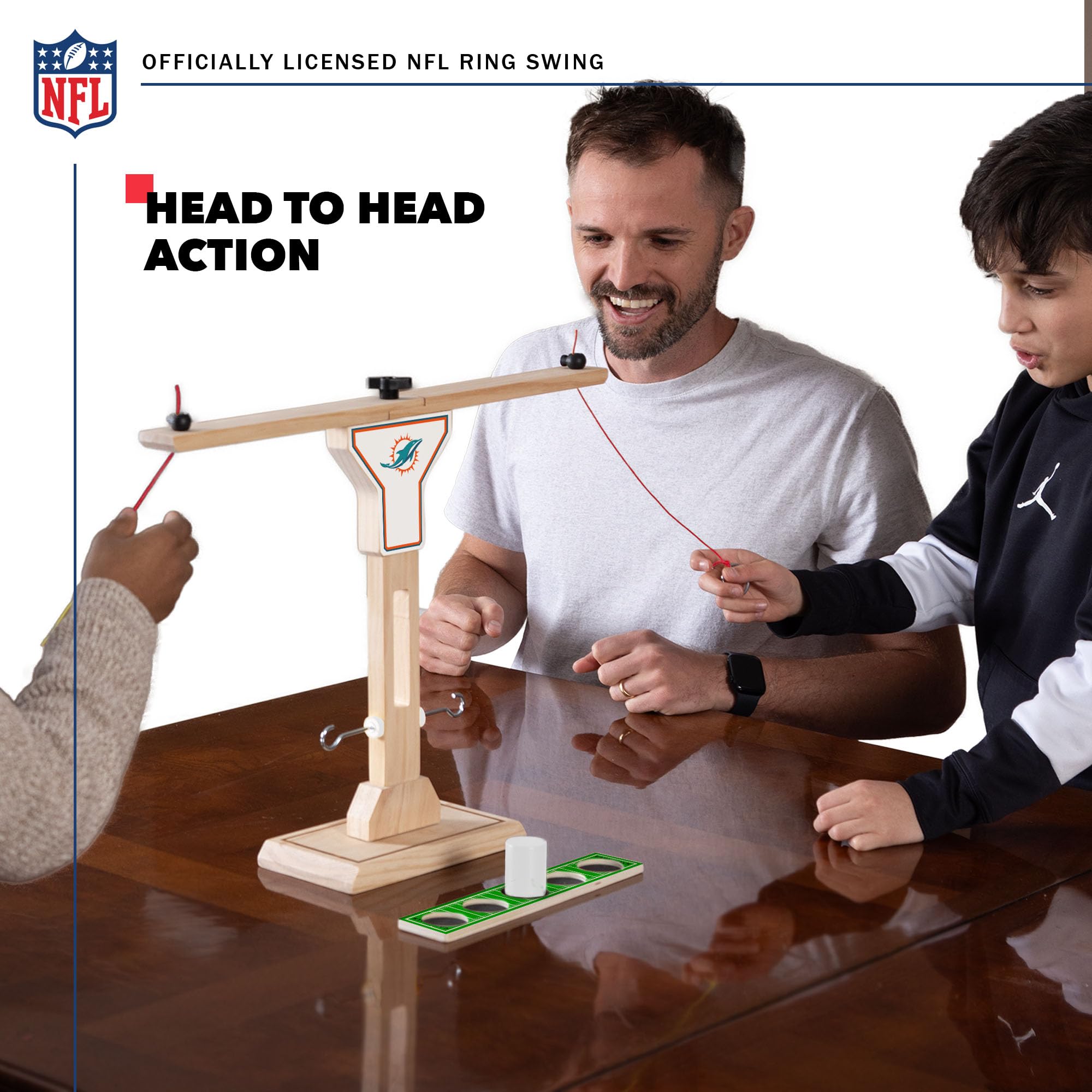 Wild Sports NFL Miami Dolphins Wooden Ring Swing Battle - Head-to-Head Ring Toss Hook & Ring Game for NFL Fans - Sports Collectibles, Sports Memorabilia, Sports Fan Shop, Sports Gifts