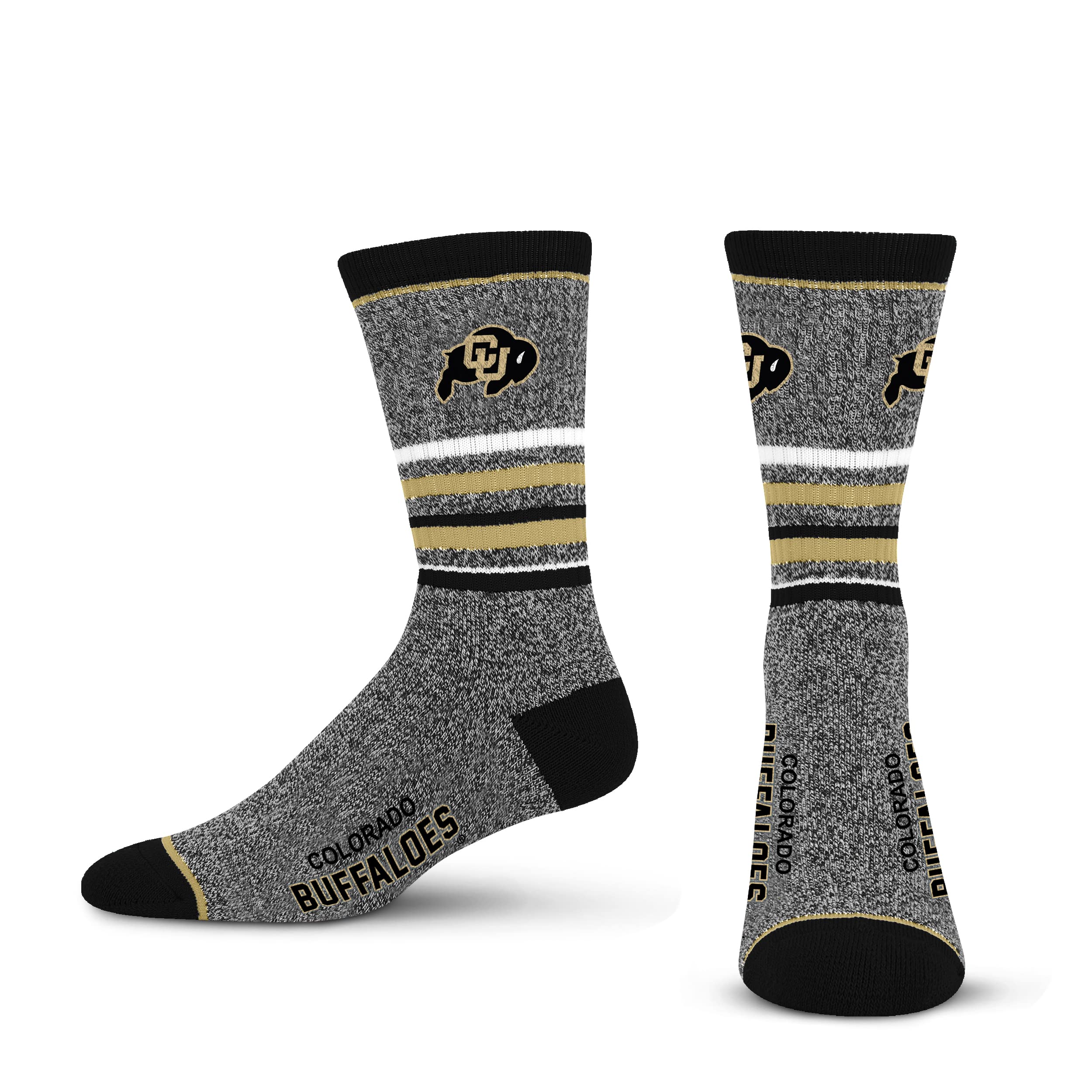 For Bare Feet Mens NCAA Colorado Buffaloes 5 Star Crew Sock Marble Grey Large - Sports Gifts, Sports Memorabilia, Sports Collectibles, Fan Shop