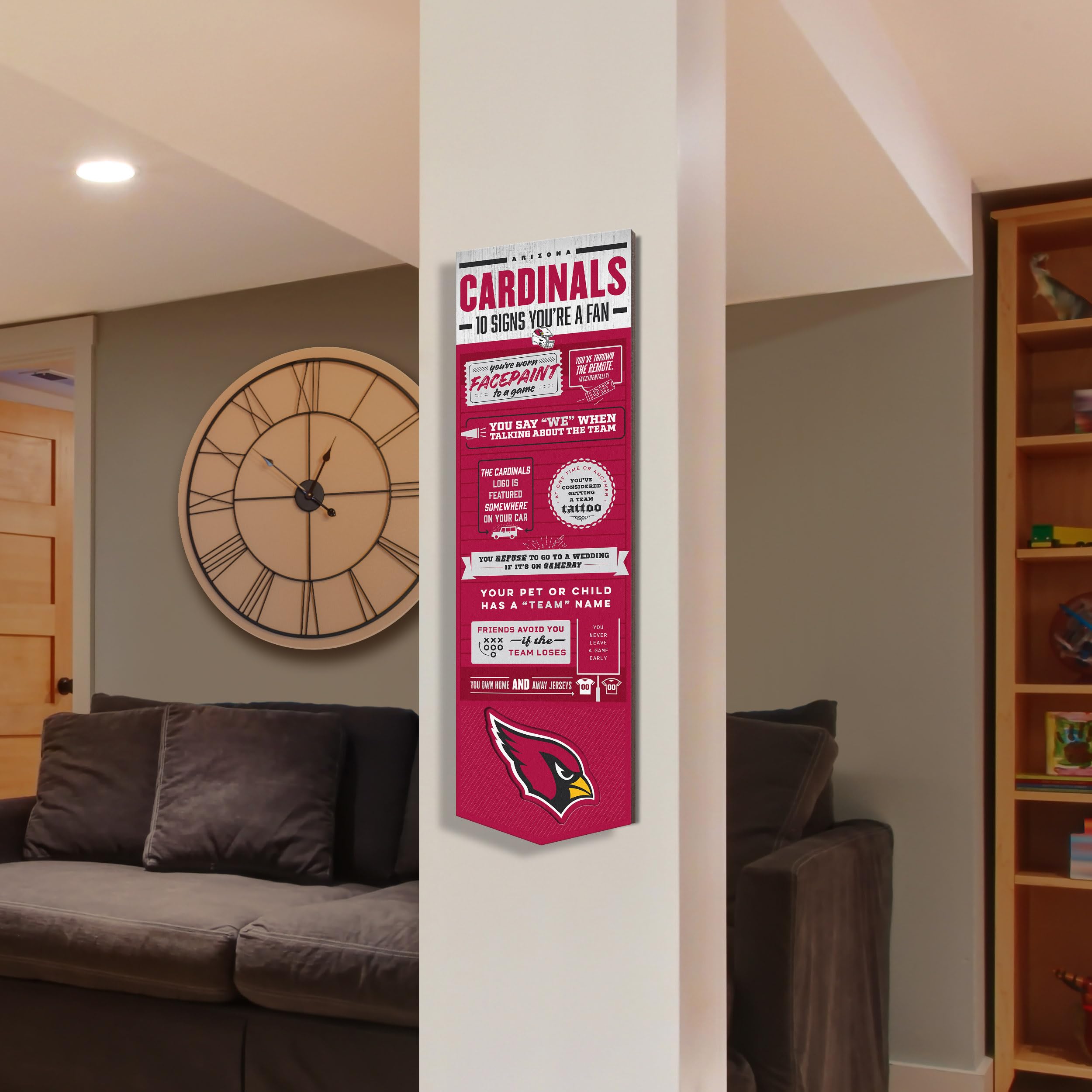 YouTheFan Officially-licensed NFL Arizona Cardinals 6x19 Top 10 Signs Banner - humorous descriptions - fun sports fan phrases, original design, indoor team wall decor fan gift - Sports Collectibles, Sports Memorabilia, Sports Fan Shop, Sports Gifts