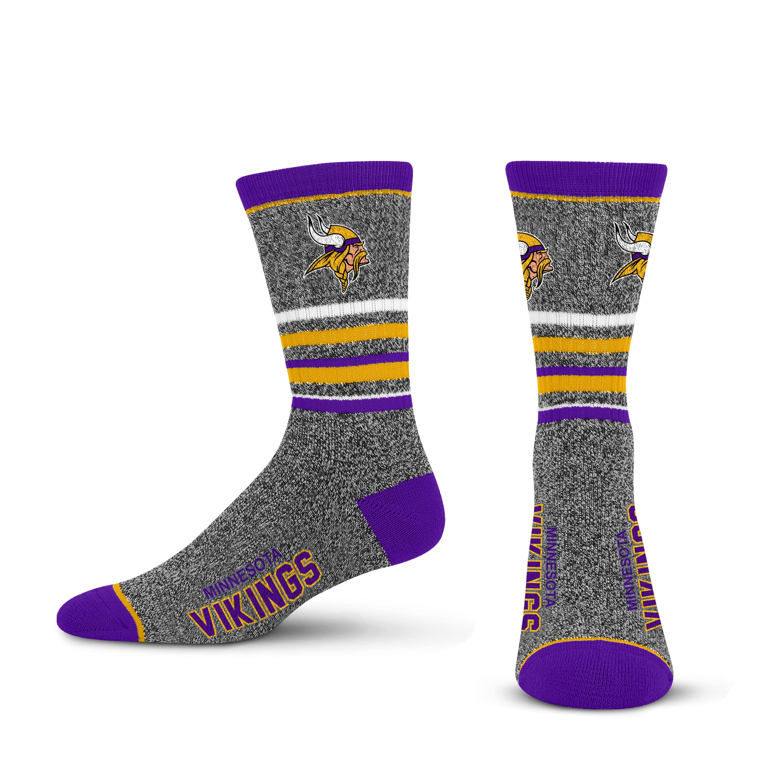 For Bare Feet Mens NFL Minnesota Vikings 5 Star Crew Sock Marble Grey Large - Sports Gifts, Sports Memorabilia, Sports Collectibles, Fan Shop