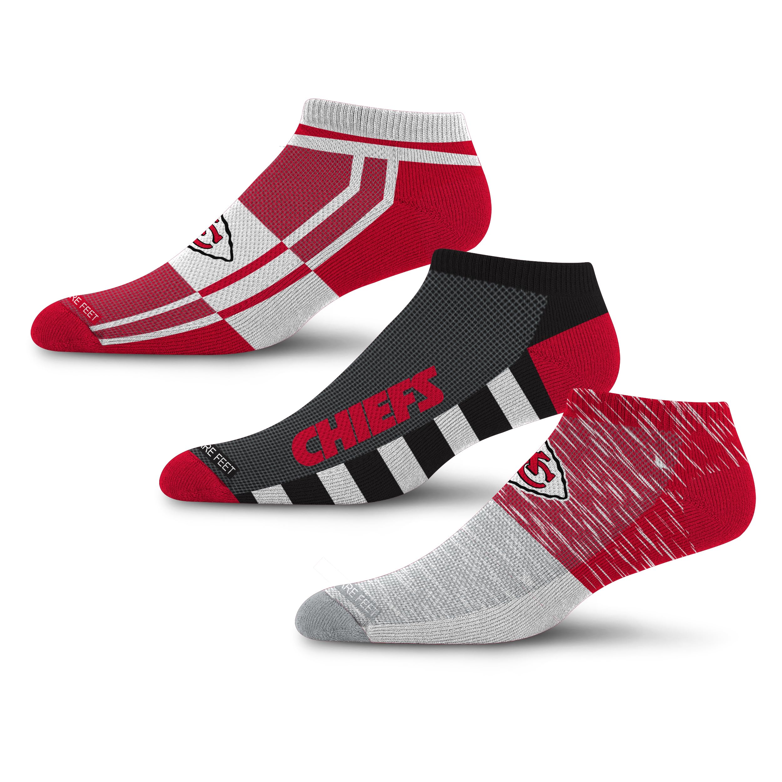 For Bare Feet NFL KANSAS CITY CHIEFS Stripe Stack 3 Pack Ankle Sock Team Colors Large - Sports Gifts, Sports Memorabilia, Sports Collectibles, Fan Shop