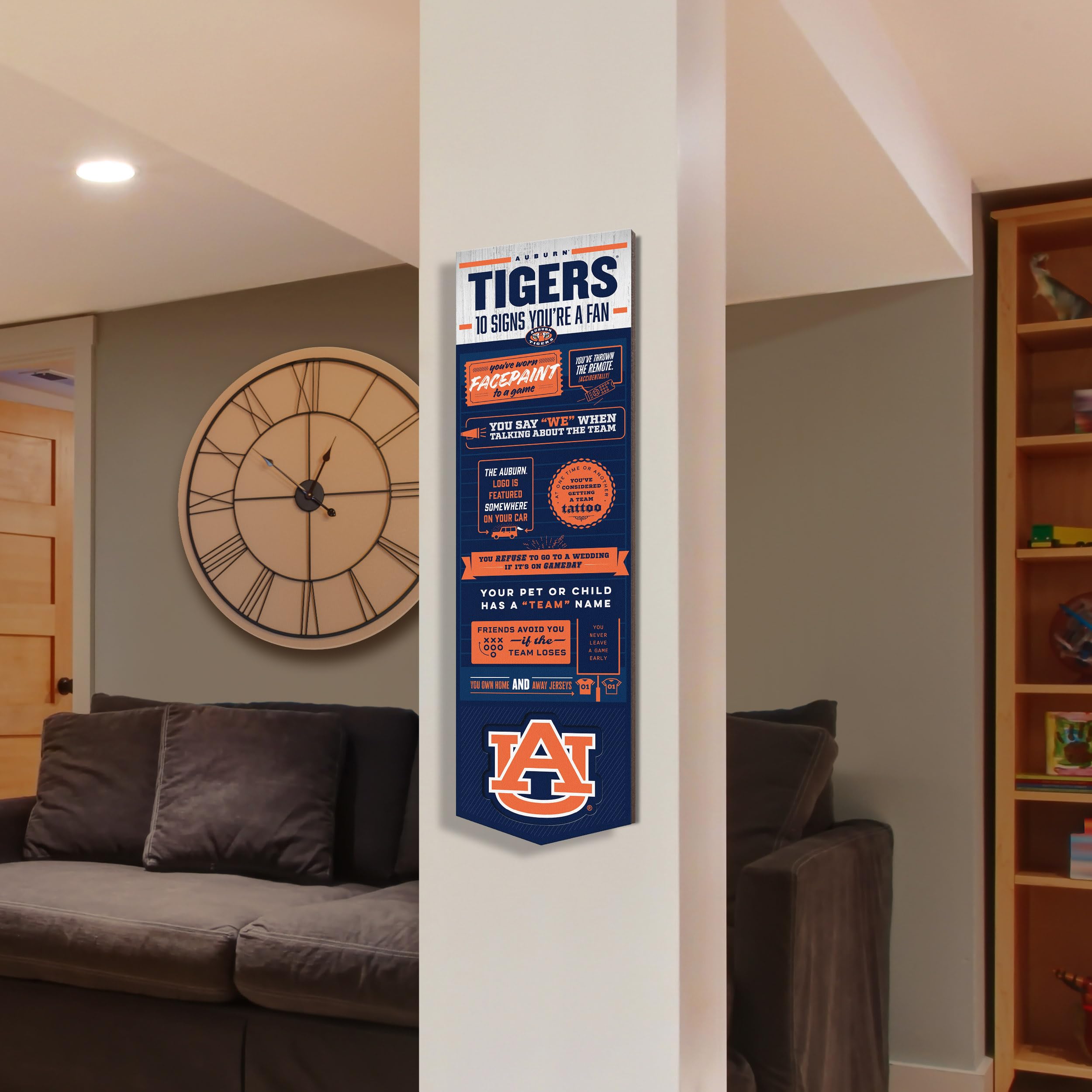 YouTheFan Officially-licensed NCAA Auburn Tigers 6x19 Top 10 Signs Banner - humorous descriptions - fun sports fan phrases, original design, indoor team wall decor fan gift - Sports Collectibles, Sports Memorabilia, Sports Fan Shop, Sports Gifts