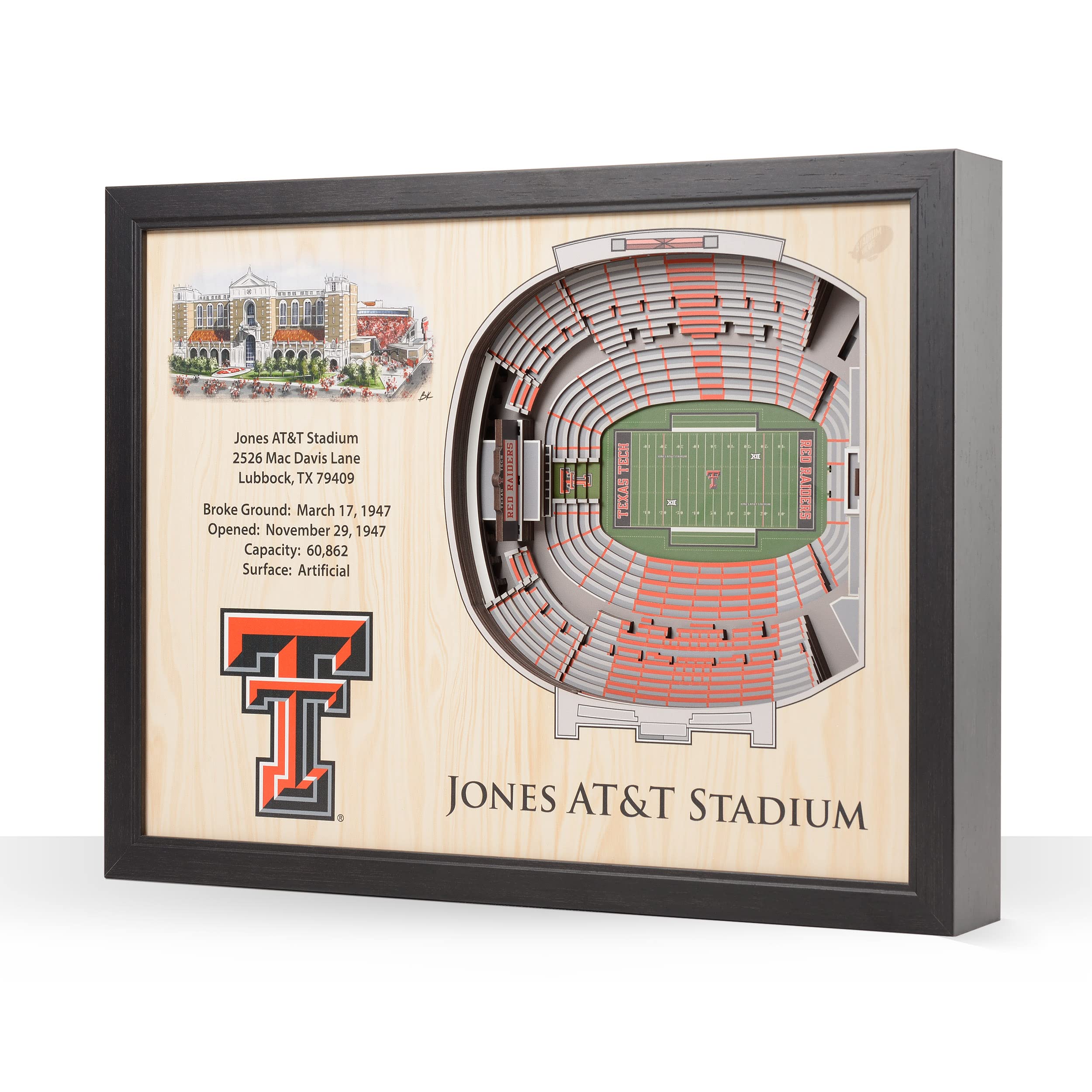YouTheFan NCAA Texas Tech Red Raiders 25-Layer StadiumViews 3D Wall Art - Jones AT&T Stadium - Sports Collectibles, Sports Memorabilia, Sports Fan Shop, Sports Gifts