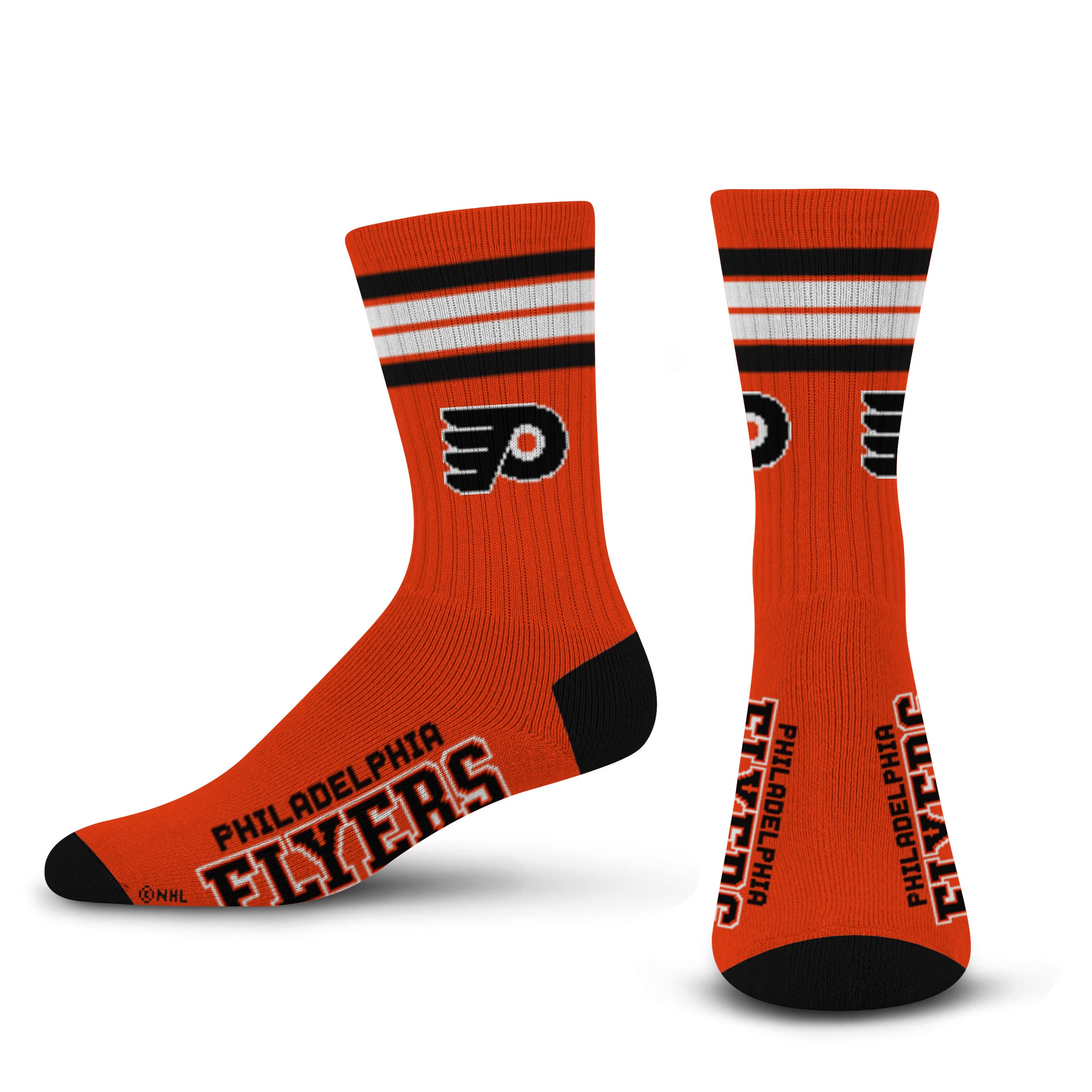 For Bare Feet NHL Philadelphia Flyers 4 Stripe Deuce Crew Sock Team Color MEDIUM - Sports Gifts, Sports Memorabilia, Sports Collectibles, Fan Shop