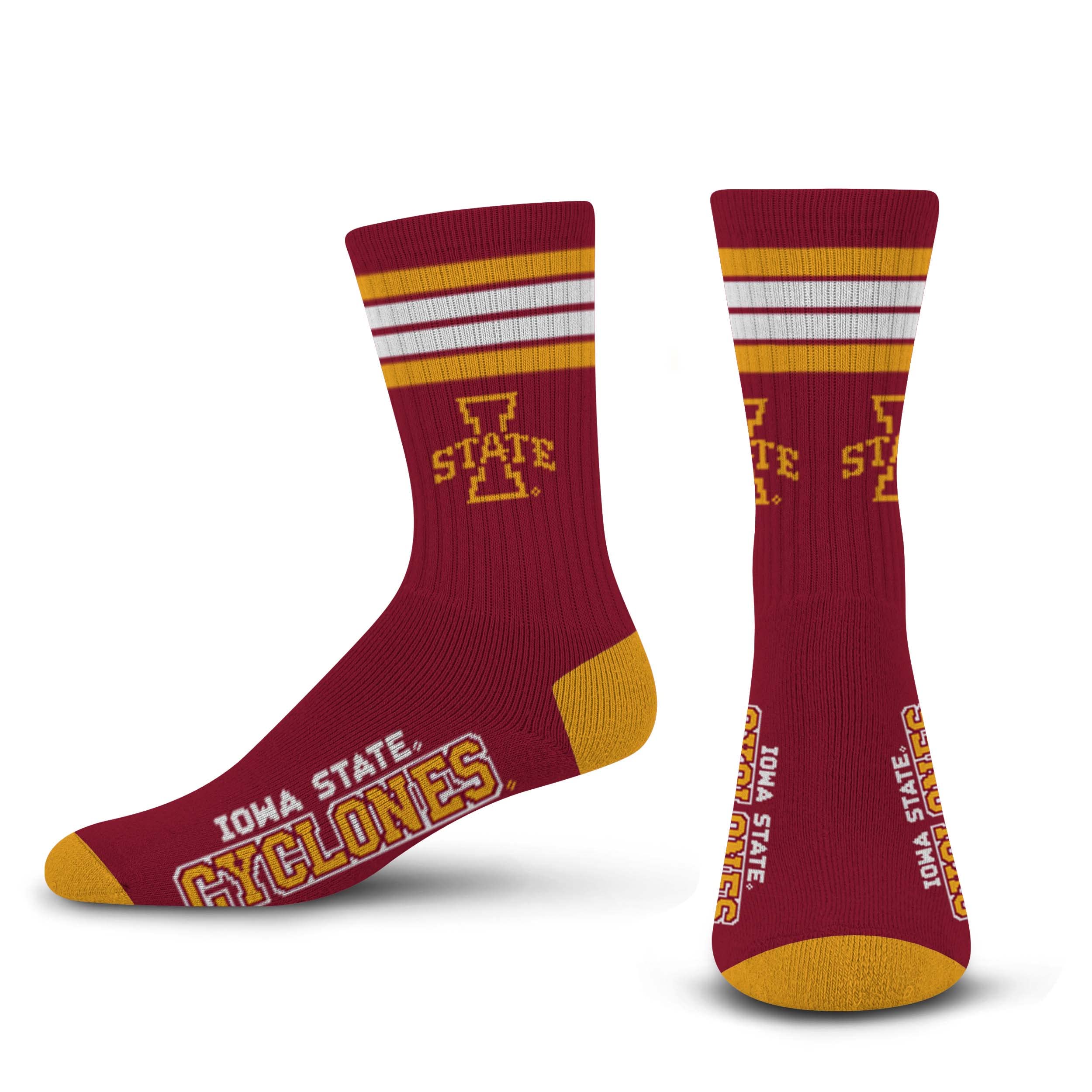 For Bare Feet NCAA Iowa State Cyclones 4 Stripe Deuce Crew Sock Team Color MEDIUM - Sports Gifts, Sports Memorabilia, Sports Collectibles, Fan Shop