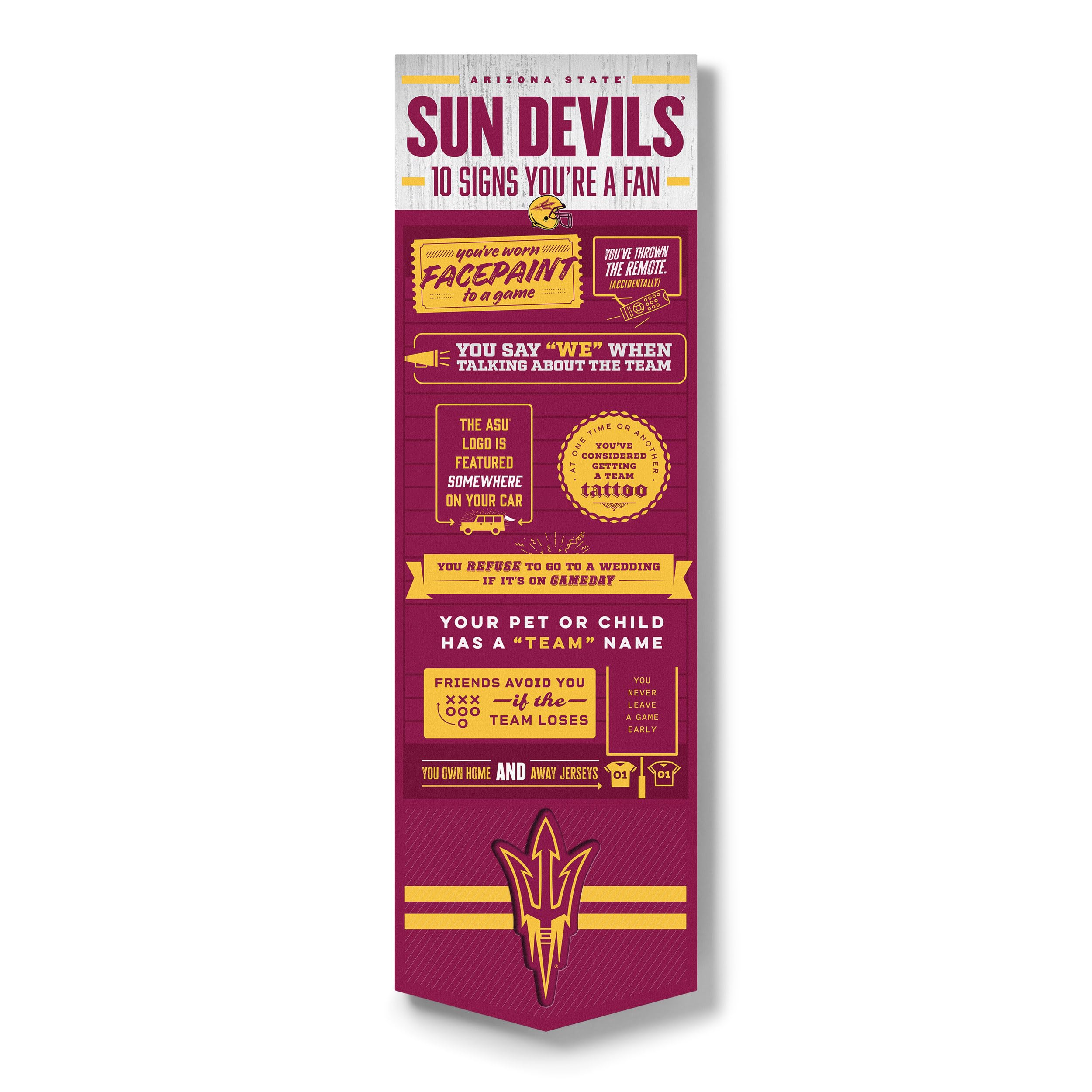 YouTheFan Officially-licensed NCAA Arizona State Sun Devils 6x19 Top 10 Signs Banner - humorous descriptions - fun sports fan phrases, original design, indoor team wall decor fan gift - Sports Collectibles, Sports Memorabilia, Sports Fan Shop, Sports Gifts