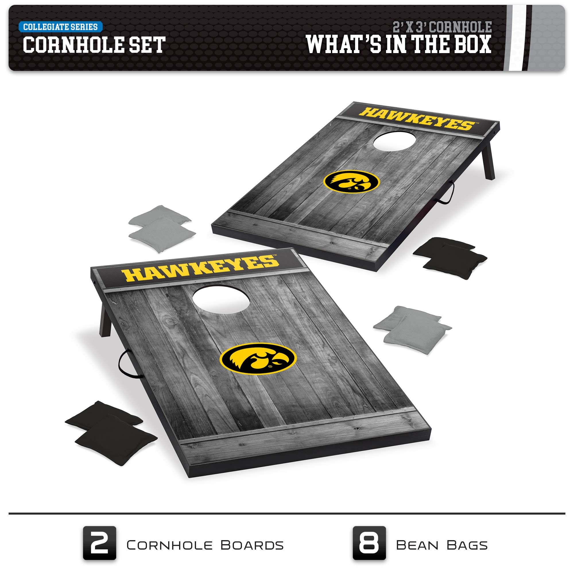 Wild Sports 2'x3' MDF Wood NCAA College Iowa Hawkeyes Cornhole Set - Sports Collectibles, Sports Memorabilia, Sports Fan Shop, Sports Gifts