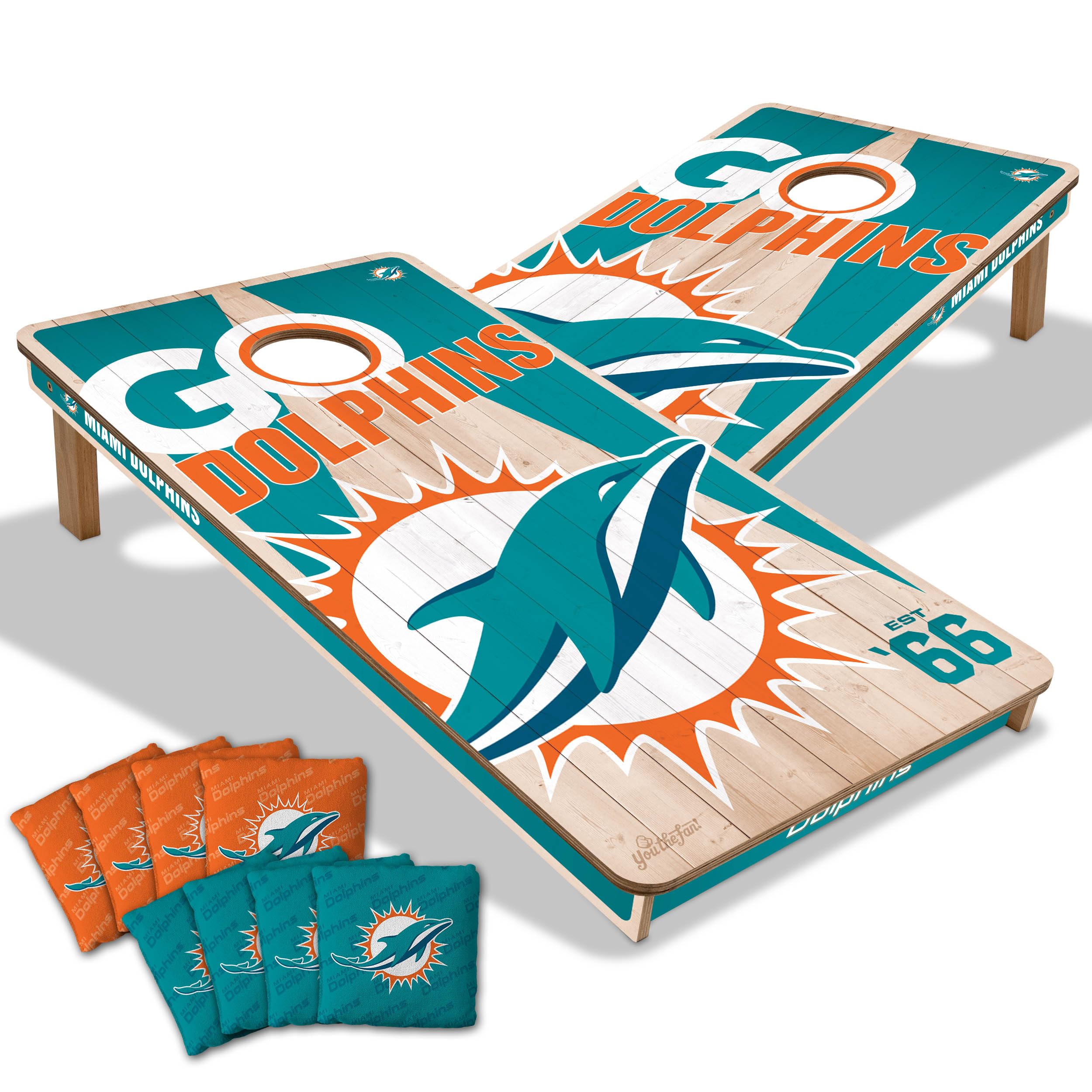 YouTheFan NFL Miami Dolphins 2’ x 4’ Professional Wood Cornhole Game with Logo Bags - Sports Collectibles, Sports Memorabilia, Sports Fan Shop, Sports Gifts
