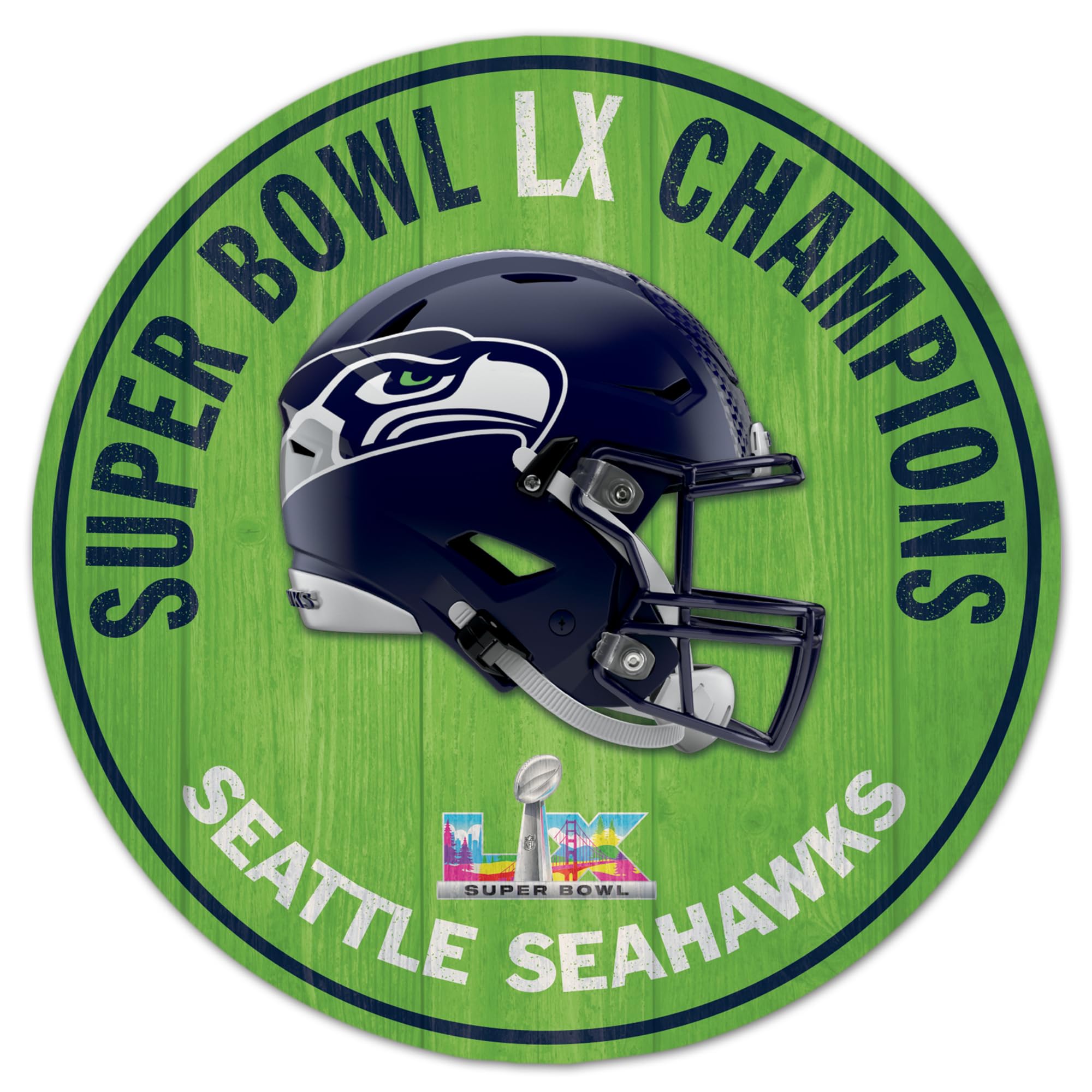 WinCraft Seattle Seahawks Super Bowl LX Champions 14" Round Wood Sign - Sports Gifts, Sports Memorabilia, Sports Collectibles, Fan Shop