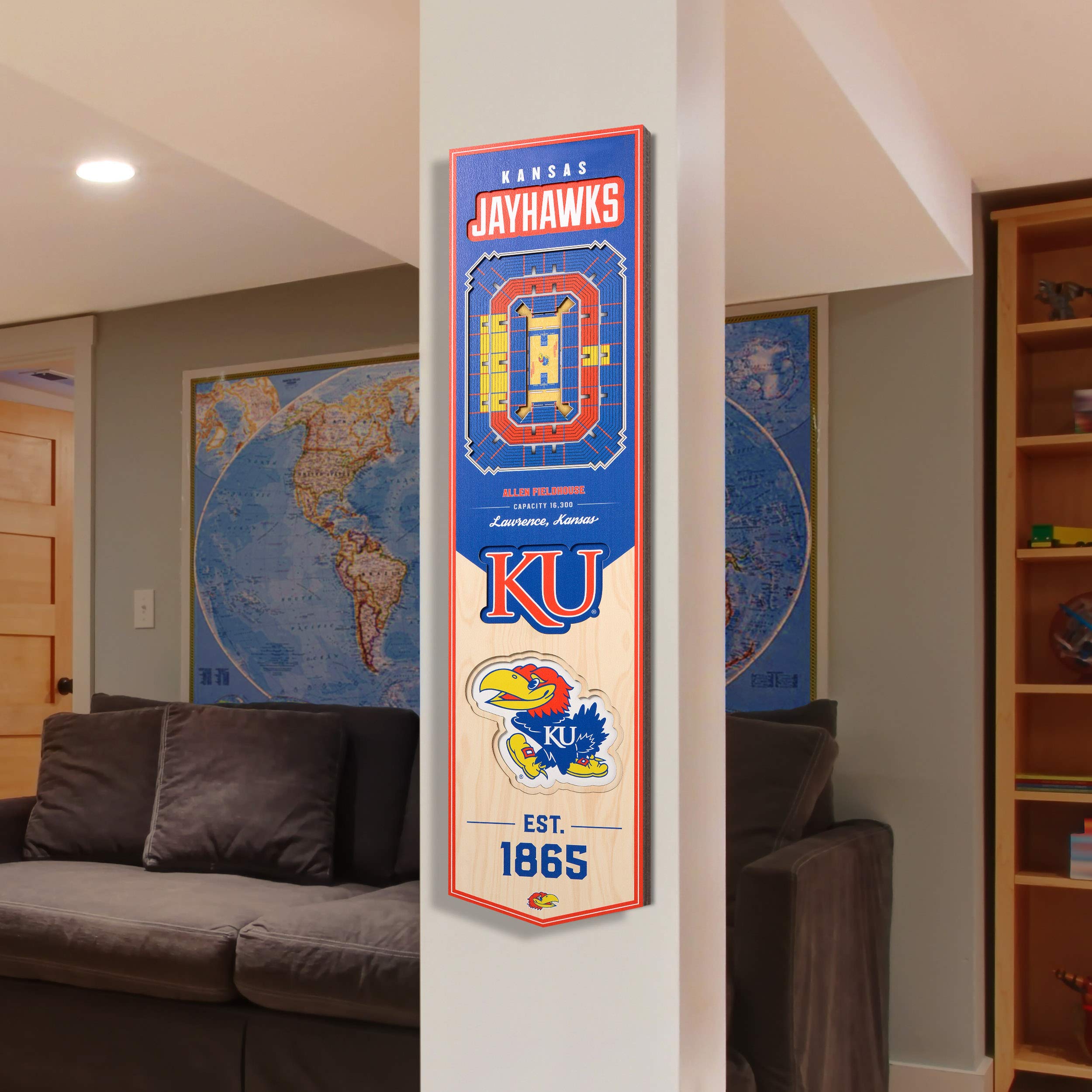 YouTheFan NCAA Kansas Jayhawks 3D Stadium 8x32 Banner - Allen Fieldhouse - Sports Collectibles, Sports Memorabilia, Sports Fan Shop, Sports Gifts
