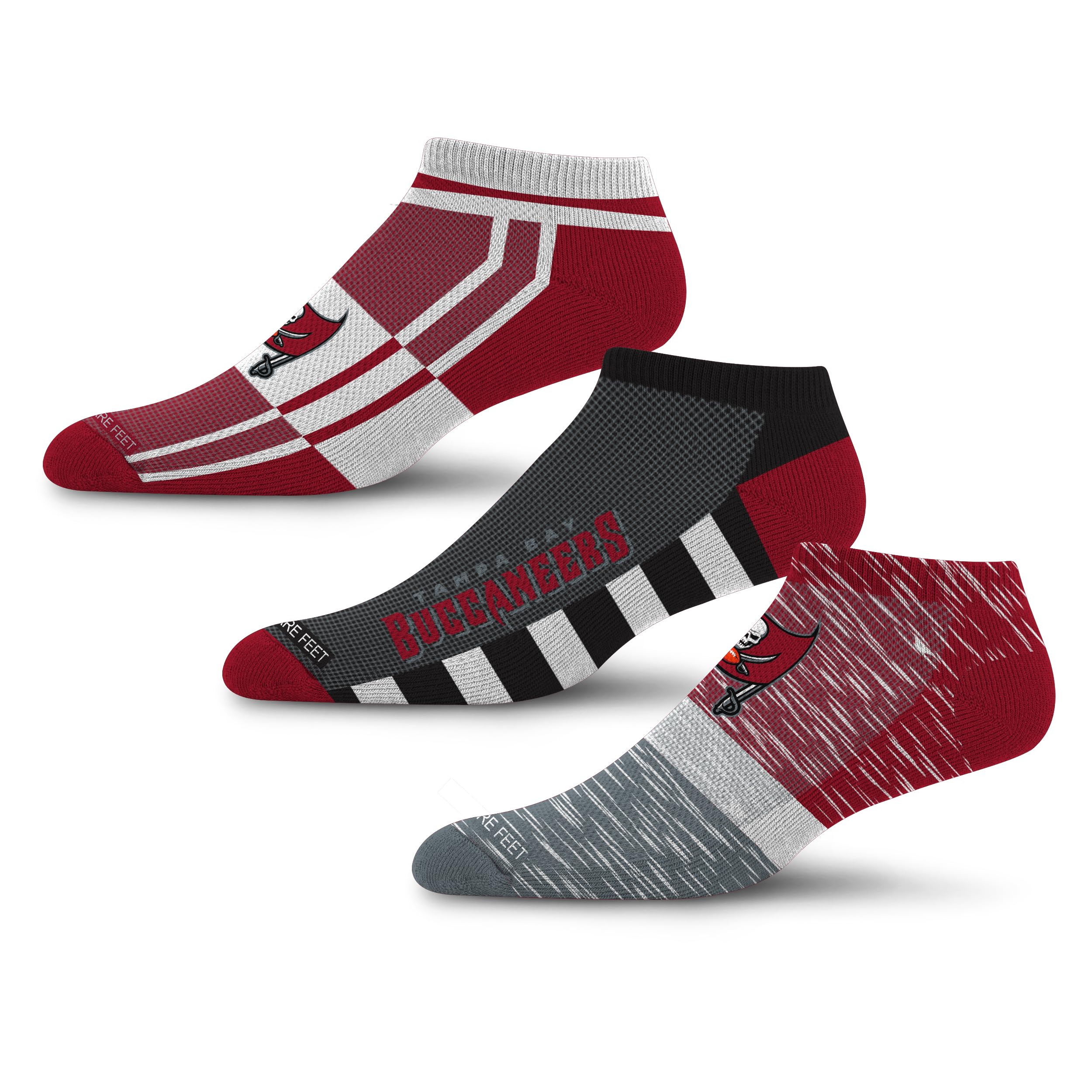 For Bare Feet NFL TAMPA BAY BUCCANEERS Stripe Stack 3 Pack Ankle Sock Team Colors Large - Sports Gifts, Sports Memorabilia, Sports Collectibles, Fan Shop