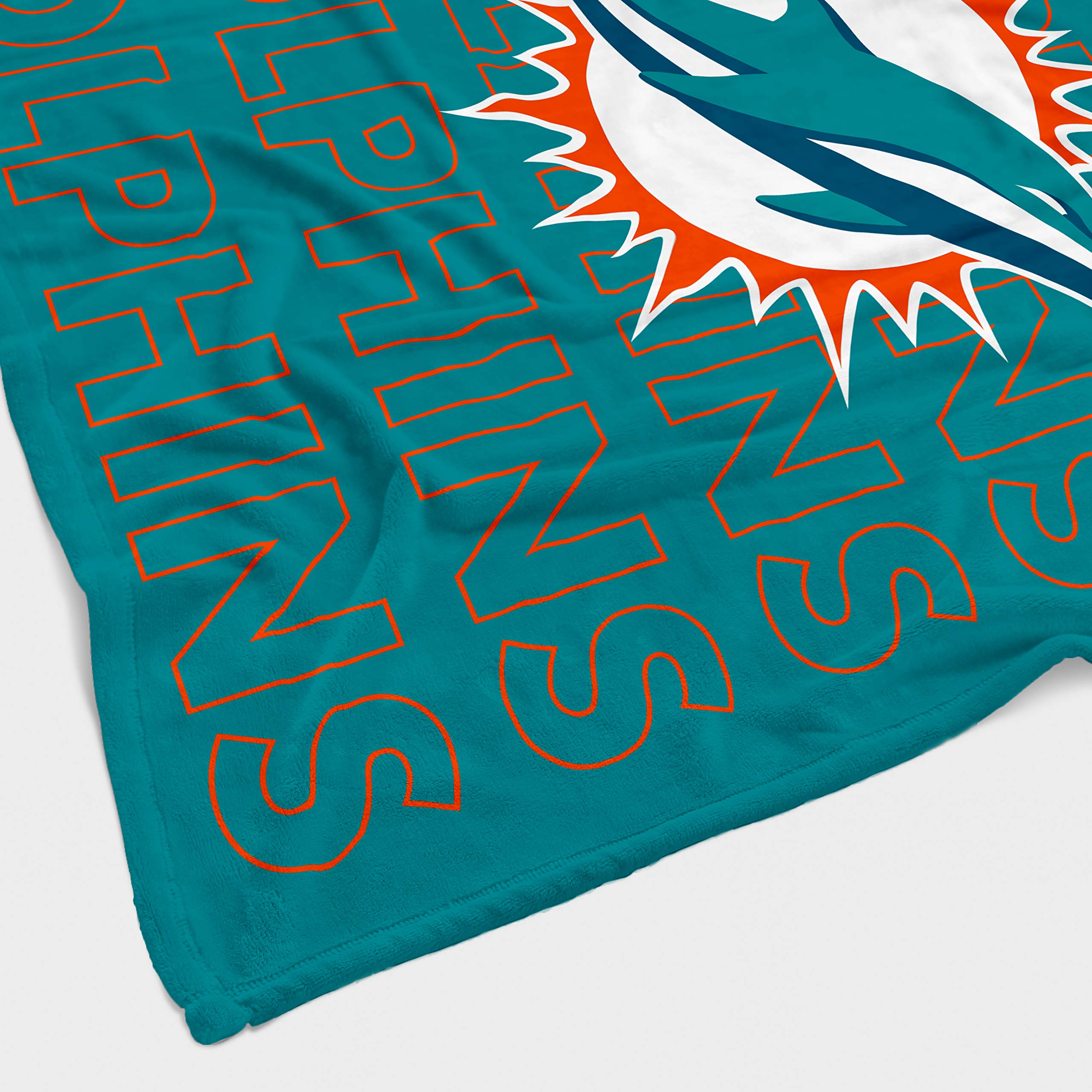 Pegasus Sports NFL Echo Team Wordmark Plush Blanket- Miami Dolphins Team Color 60x70 - Sports Gifts, Sports Memorabilia, Sports Collectibles, Fan Shop