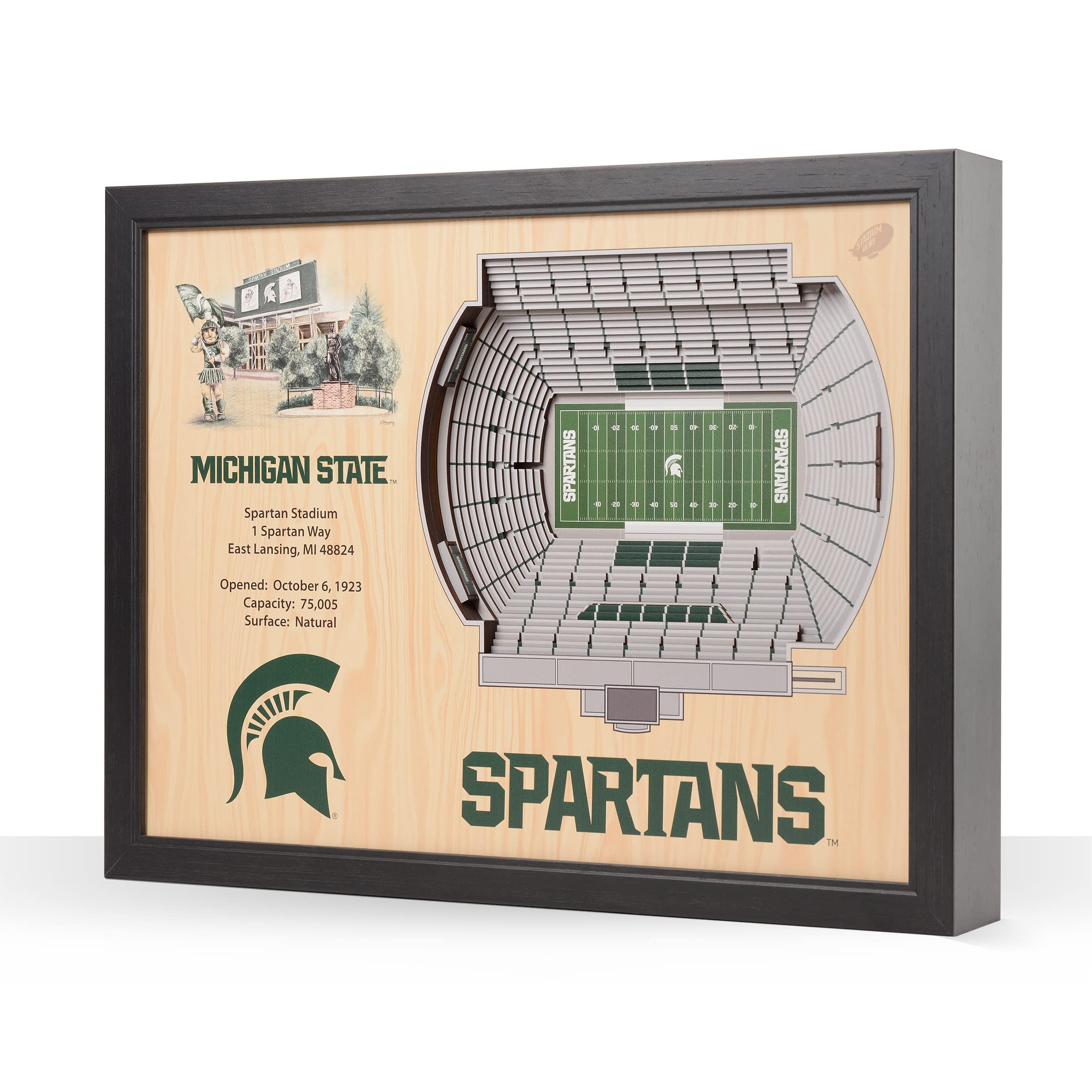 NCAA Michigan State Spartans 25-Layer StadiumView 3D Wall Art, YouTheFan , 25.5 x 3.5 x 19.5 Inches, Brown - Sports Collectibles, Sports Memorabilia, Sports Fan Shop, Sports Gifts