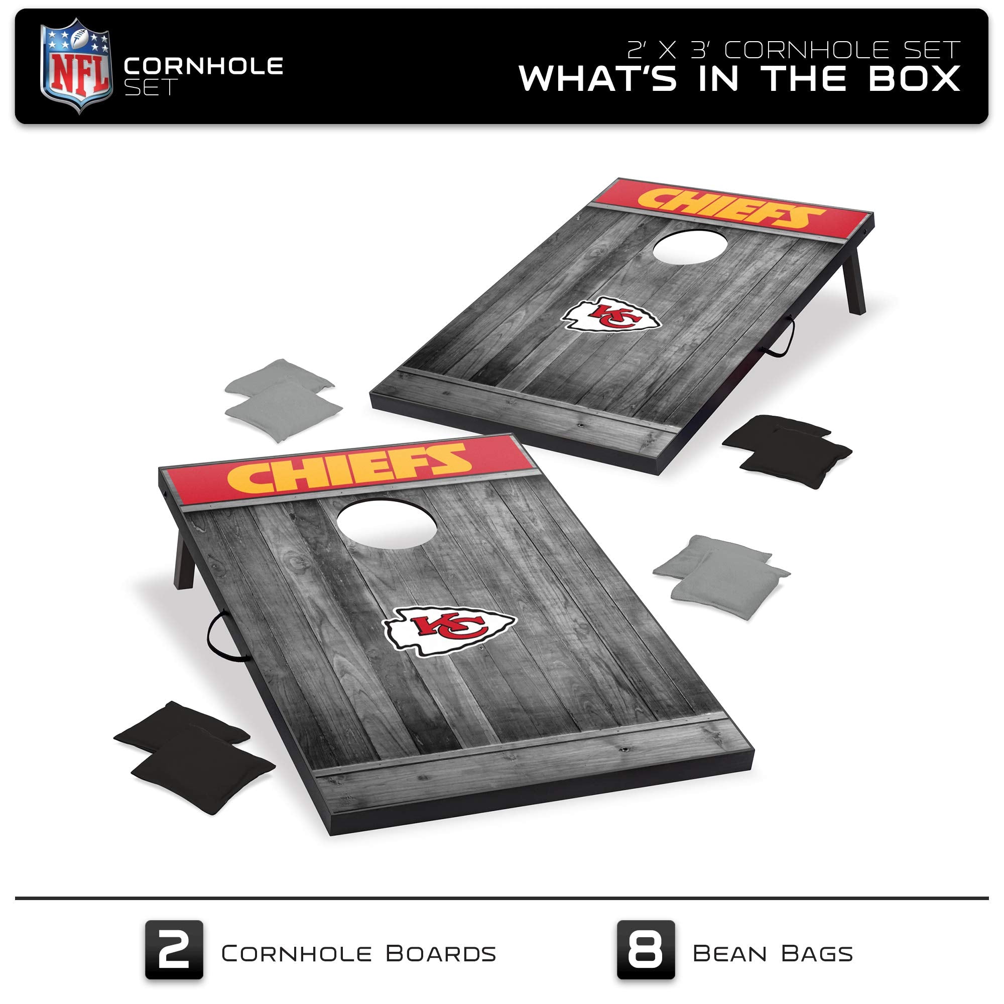 Wild Sports 2'x3' MDF Wood NFL Cornhole Set - Grey Wood Design - Convenient Carry Handles and 8 Premium Bean Bags - Great for Tailgate Parties! - Sports Collectibles, Sports Memorabilia, Sports Fan Shop, Sports Gifts