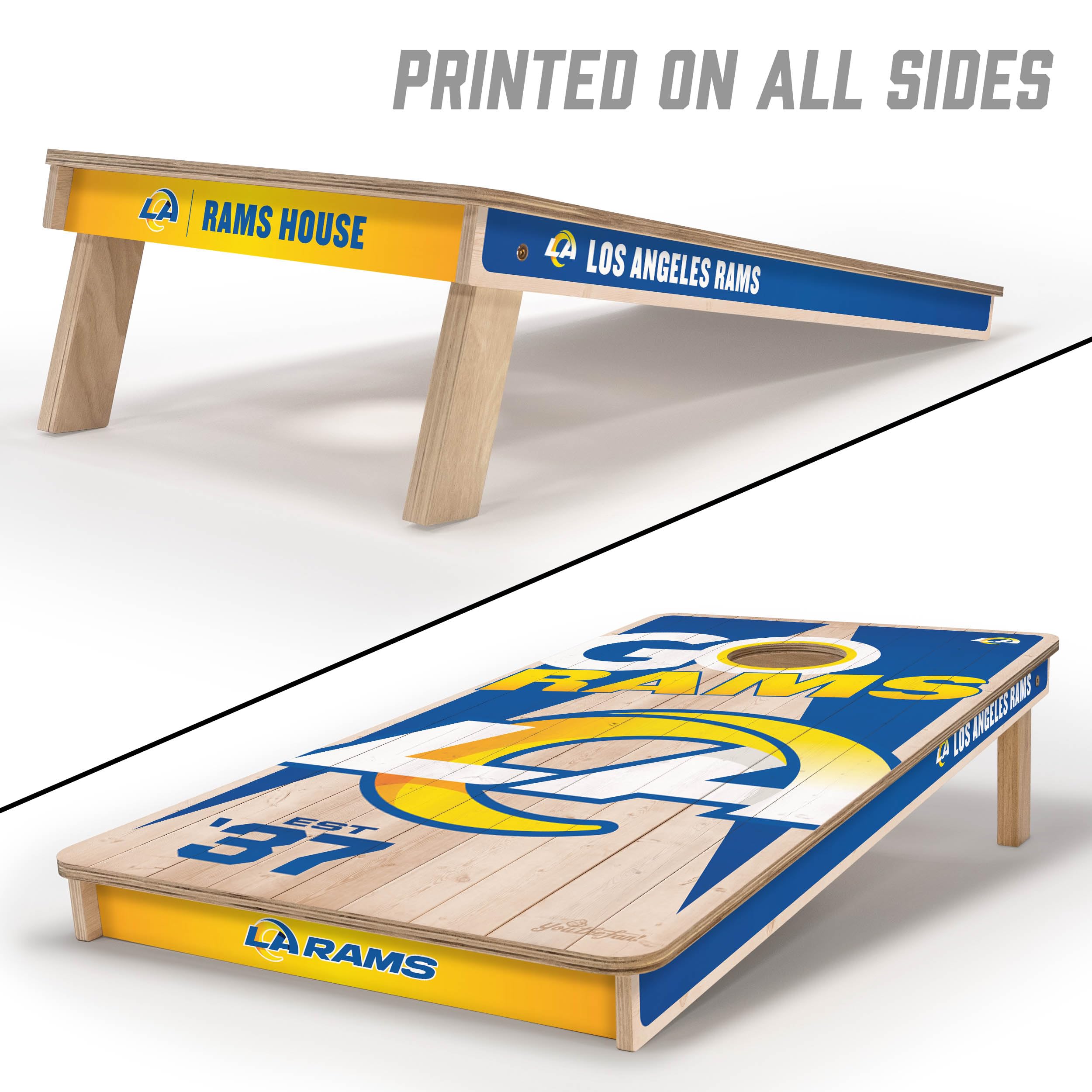 YouTheFan NFL Los Angeles Rams 2’ x 4’ Professional Wood Cornhole Game with Logo Bags - Sports Collectibles, Sports Memorabilia, Sports Fan Shop, Sports Gifts