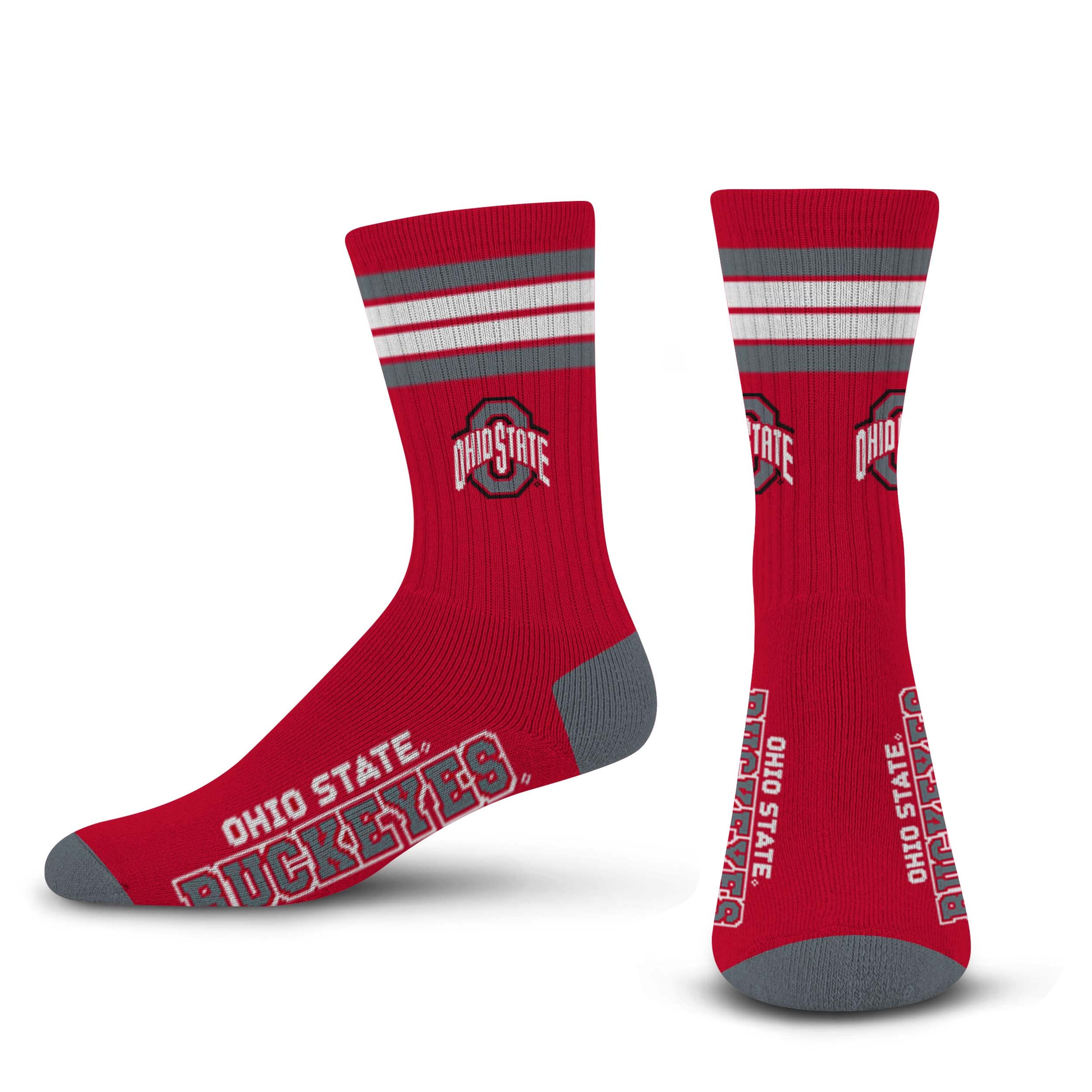For Bare Feet NCAA Ohio State Buckeyes 4 Stripe Deuce Crew Sock Team Color MEDIUM - Sports Gifts, Sports Memorabilia, Sports Collectibles, Fan Shop