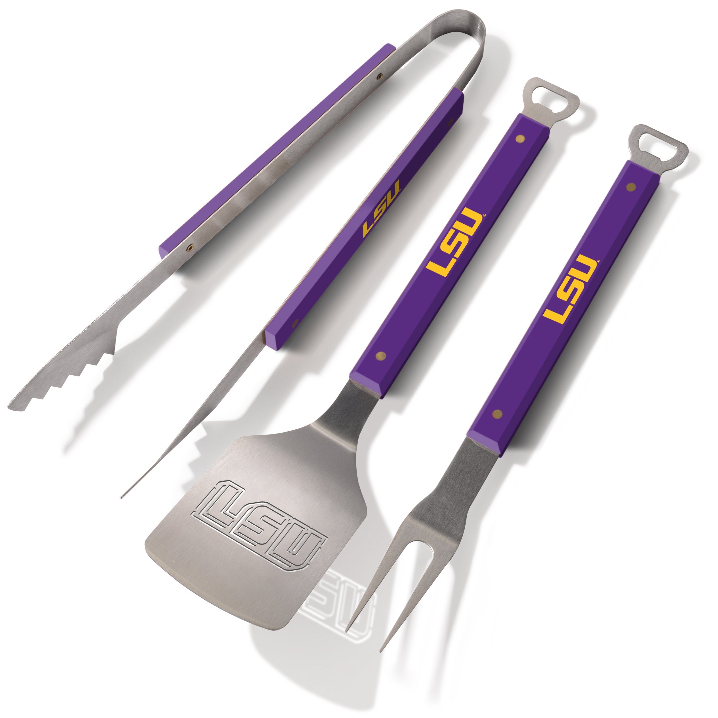 YouTheFan 5021176 NCAA LSU Tigers Spirit Series 3-Piece BBQ Set, 22" x 9", Team Colors - Sports Collectibles, Sports Memorabilia, Sports Fan Shop, Sports Gifts