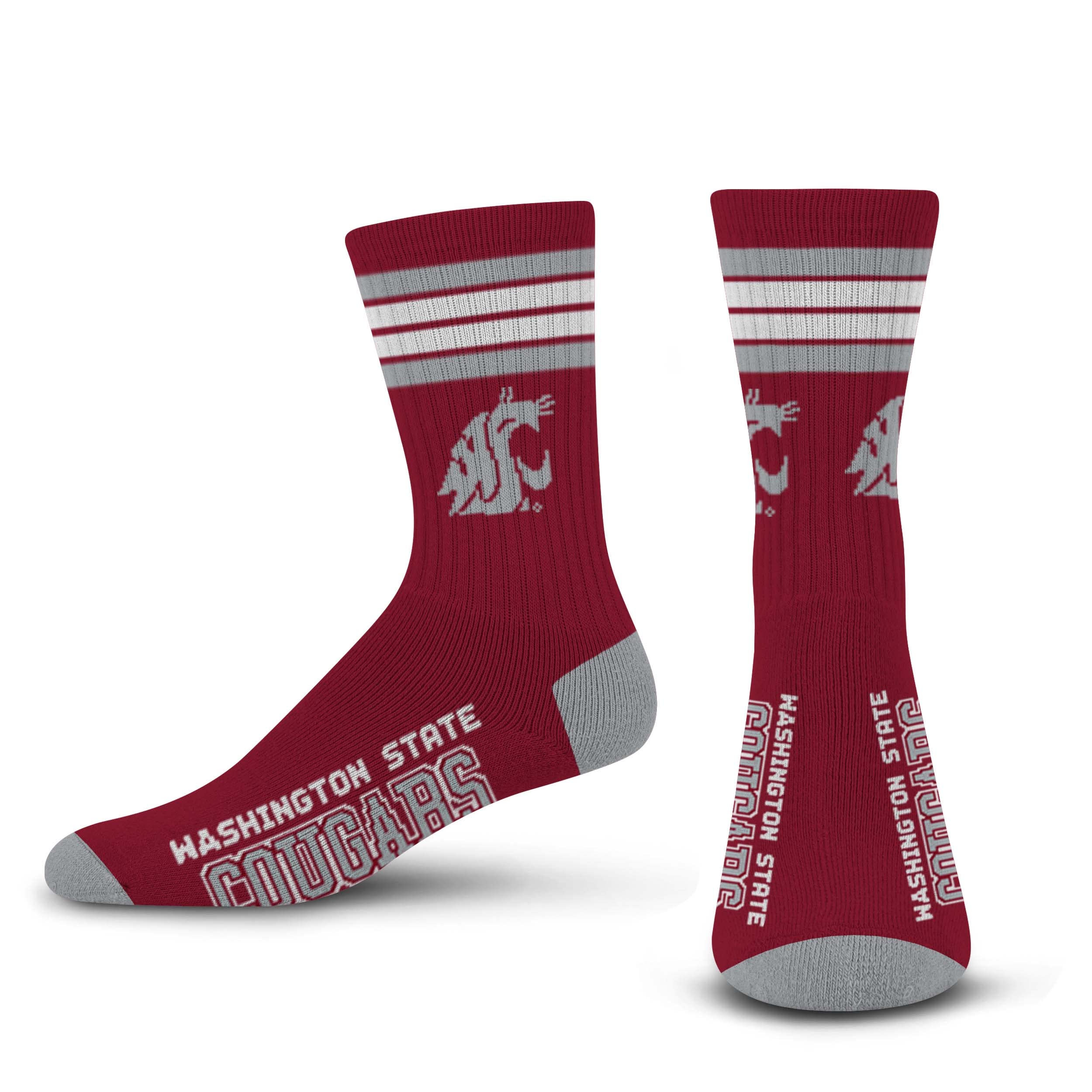 For Bare Feet NCAA Washington State Cougars 4 Stripe Deuce Crew Sock Team Color MEDIUM - Sports Gifts, Sports Memorabilia, Sports Collectibles, Fan Shop