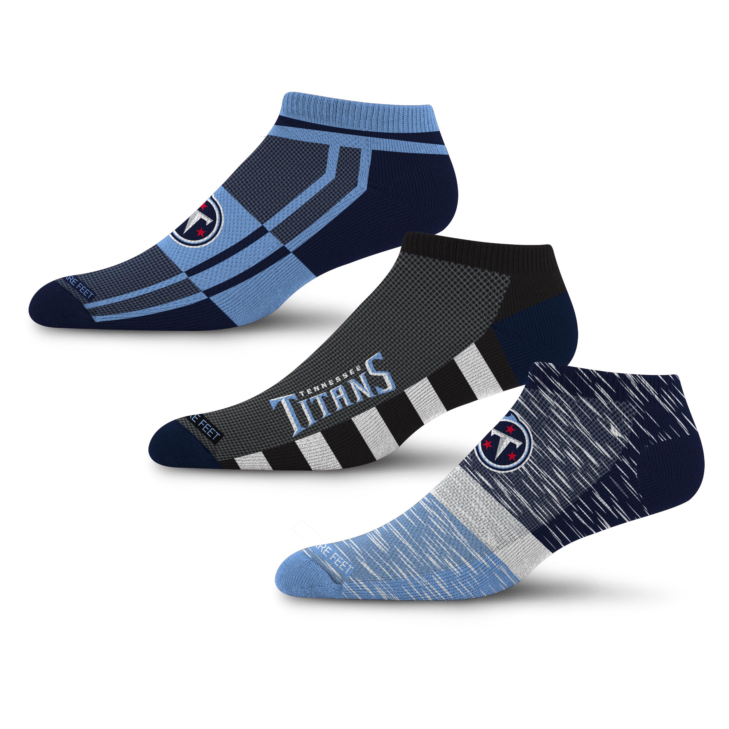 For Bare Feet NFL TENNESSEE TITANS Stripe Stack 3 Pack Ankle Sock Team Colors Large - Sports Gifts, Sports Memorabilia, Sports Collectibles, Fan Shop