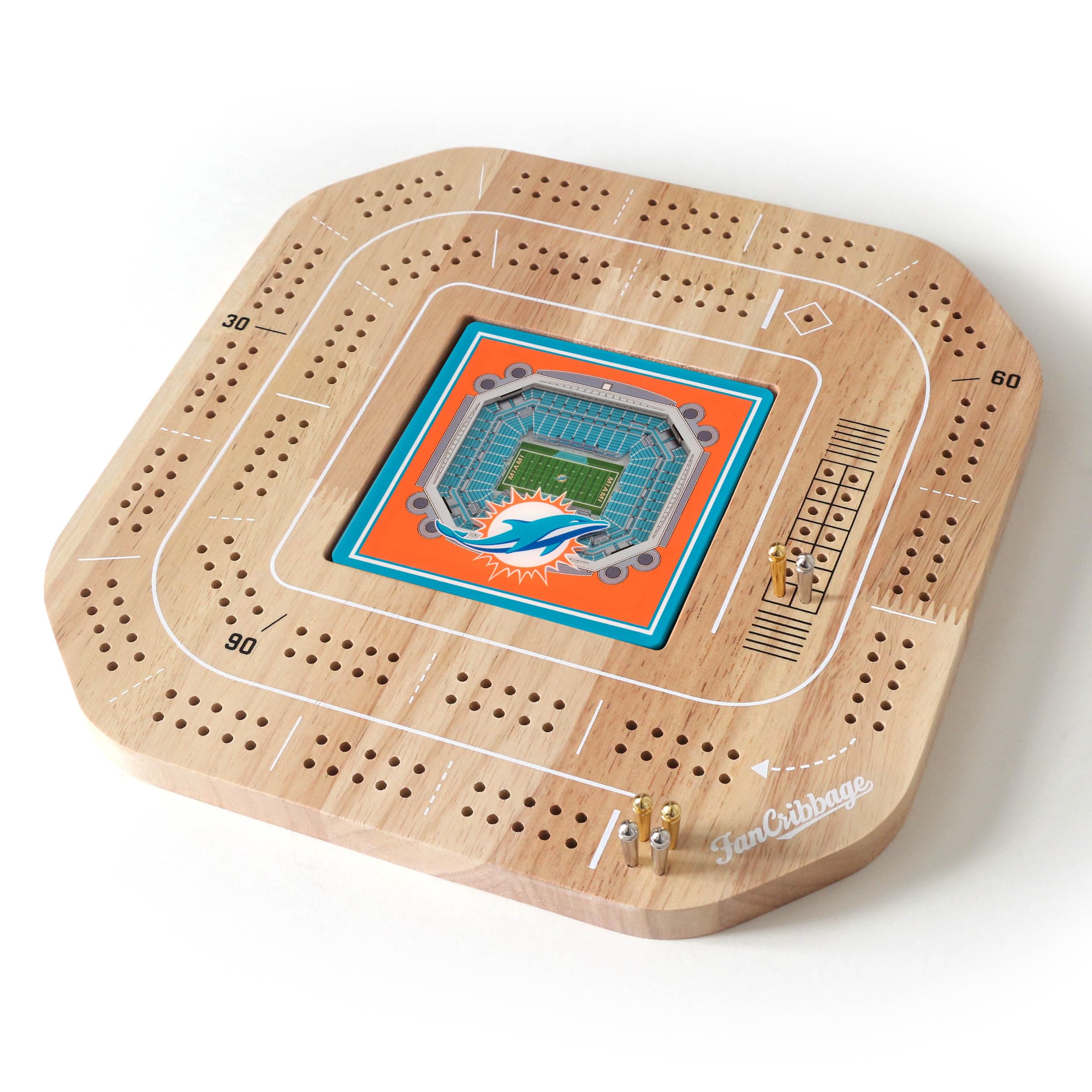 YouTheFan NFL Miami Dolphins Licensed Fan Cribbage Wood Board Game - Sports Collectibles, Sports Memorabilia, Sports Fan Shop, Sports Gifts