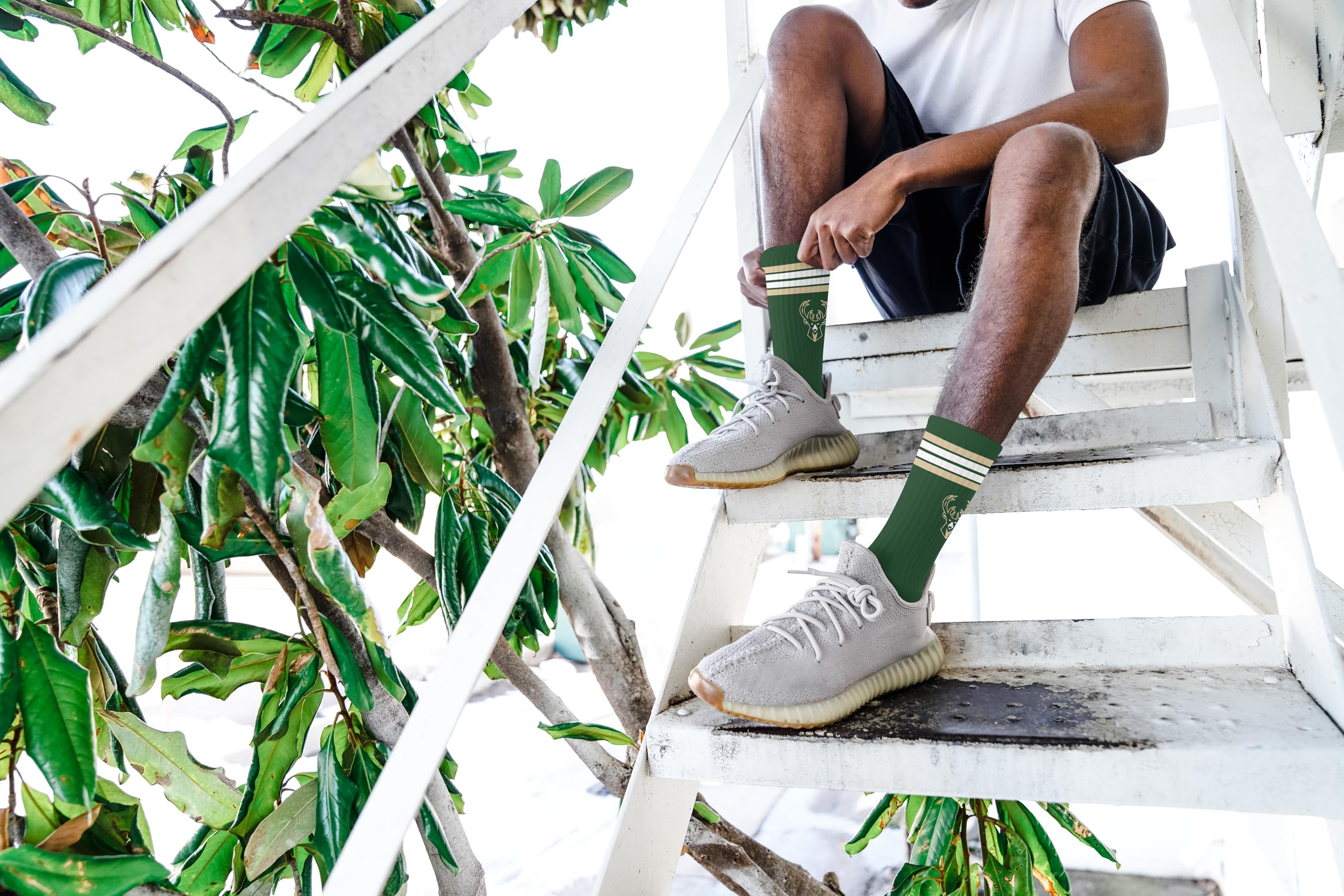 For Bare Feet NBA MILWAUKEE BUCKS 4 Stripe Deuce Crew Sock Team Color YOUTH - Sports Gifts, Sports Memorabilia, Sports Collectibles, Fan Shop