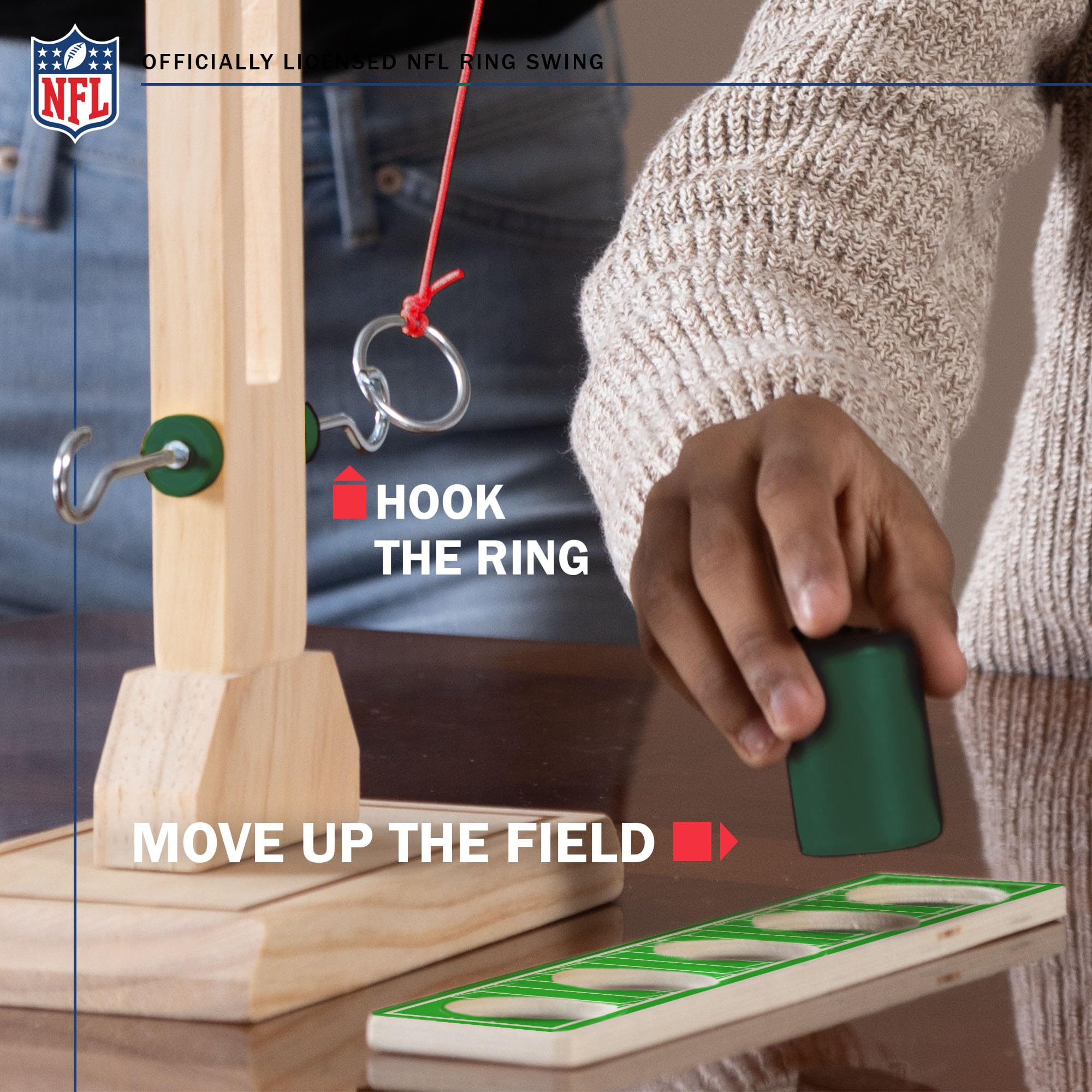 Wild Sports NFL New York Jets Wooden Ring Swing Battle - Head-to-Head Ring Toss Hook & Ring Game for NFL Fans - Sports Collectibles, Sports Memorabilia, Sports Fan Shop, Sports Gifts