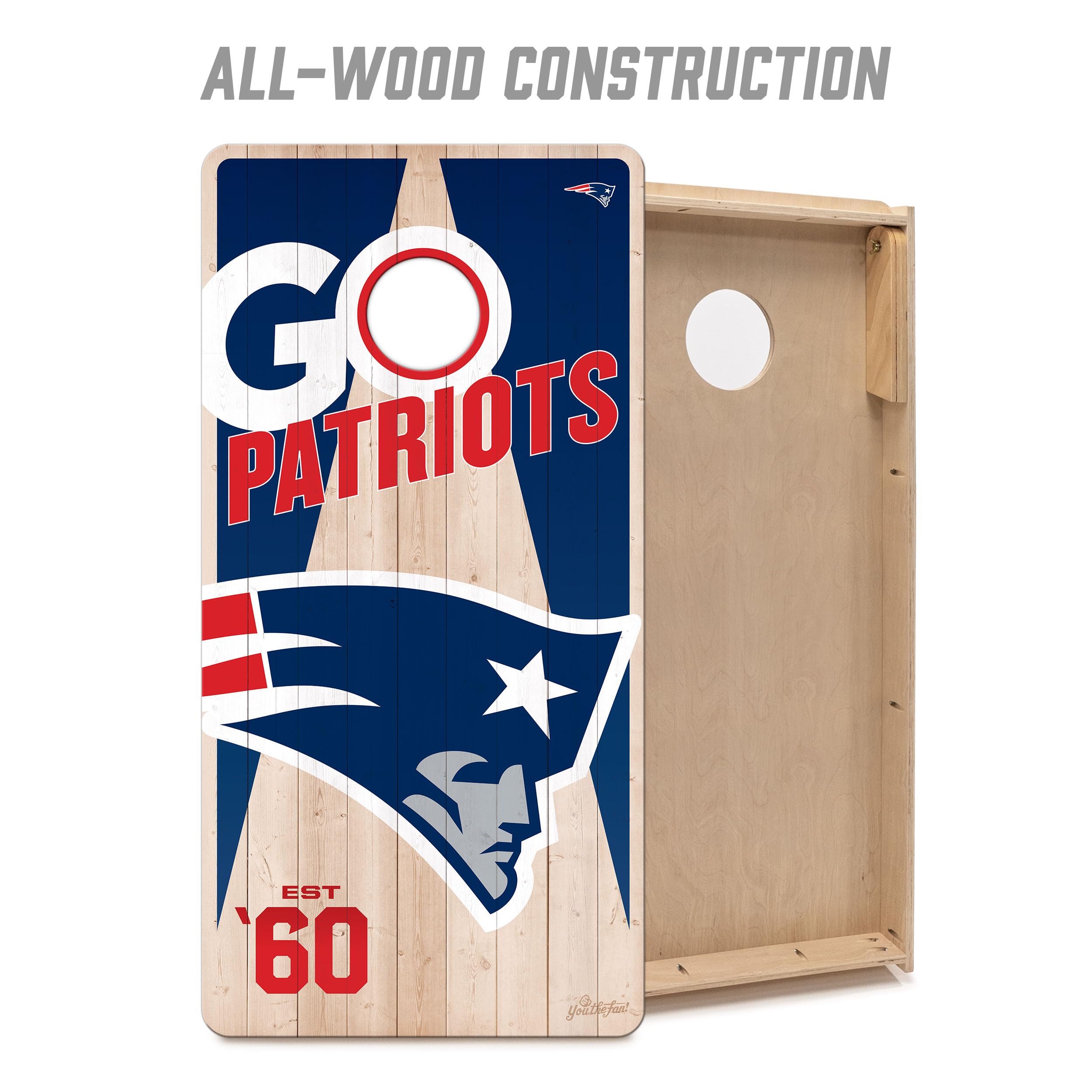 YouTheFan NFL New England Patriots 2’ x 4’ Professional Wood Cornhole Game with Logo Bags - Sports Collectibles, Sports Memorabilia, Sports Fan Shop, Sports Gifts