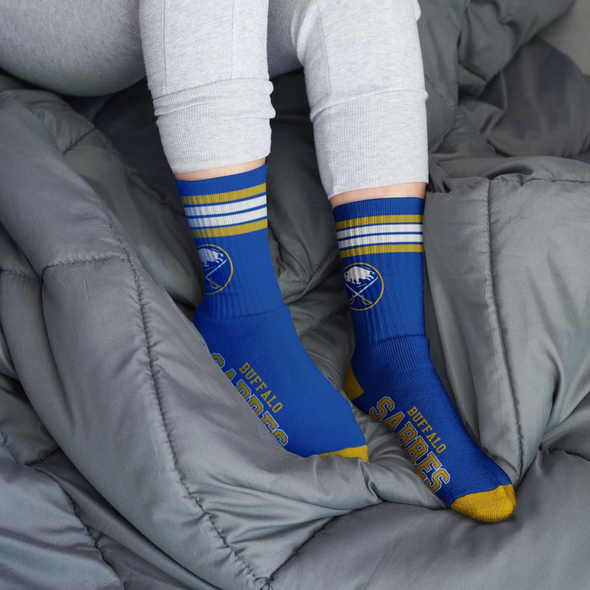 For Bare Feet NHL Buffalo Sabres 4 Stripe Deuce Crew Sock Team Color MEDIUM - Sports Gifts, Sports Memorabilia, Sports Collectibles, Fan Shop