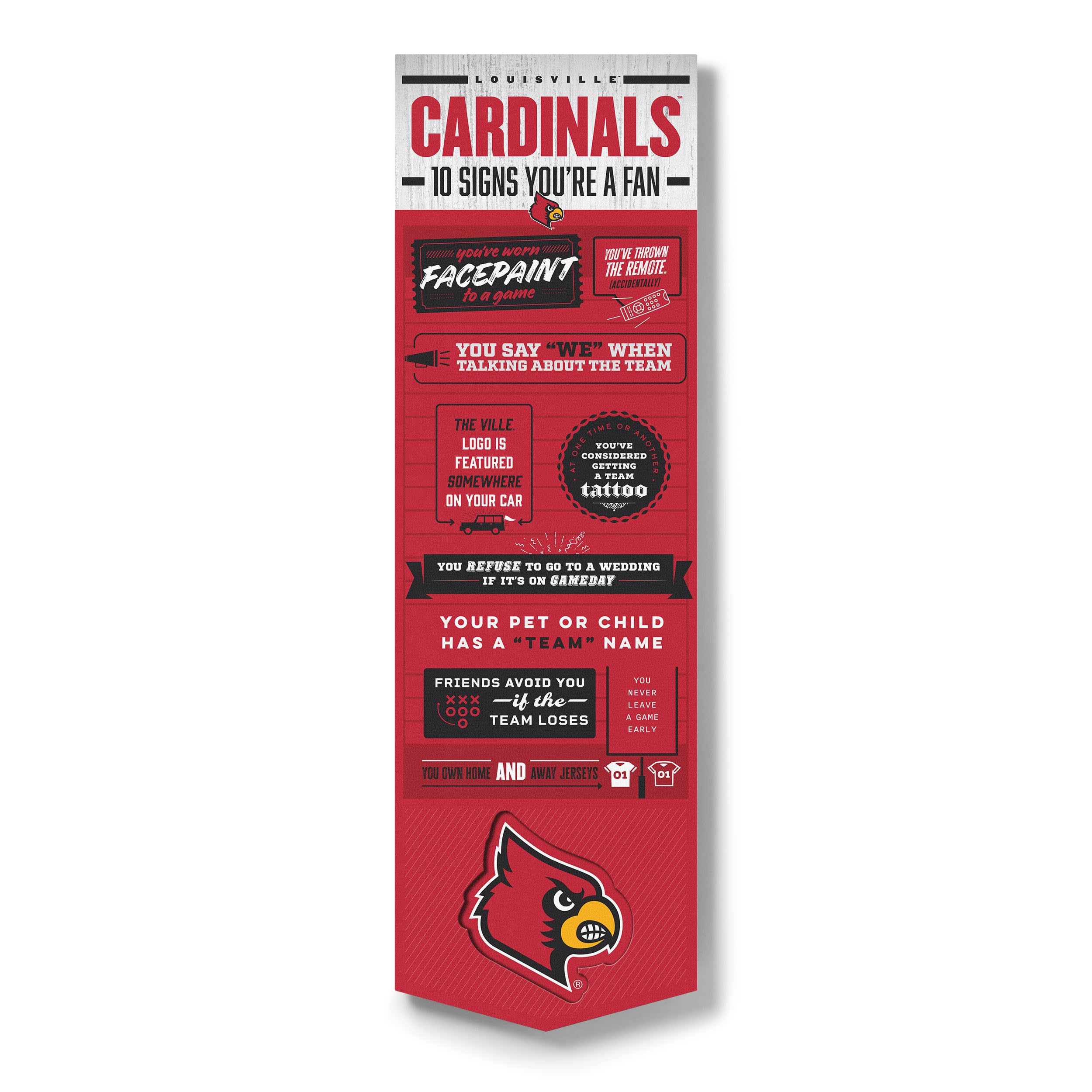 YouTheFan Officially-licensed NCAA Louisville Cardinals 6x19 Top 10 Signs Banner - humorous descriptions - fun sports fan phrases, original design, indoor team wall decor fan gift - Sports Collectibles, Sports Memorabilia, Sports Fan Shop, Sports Gifts