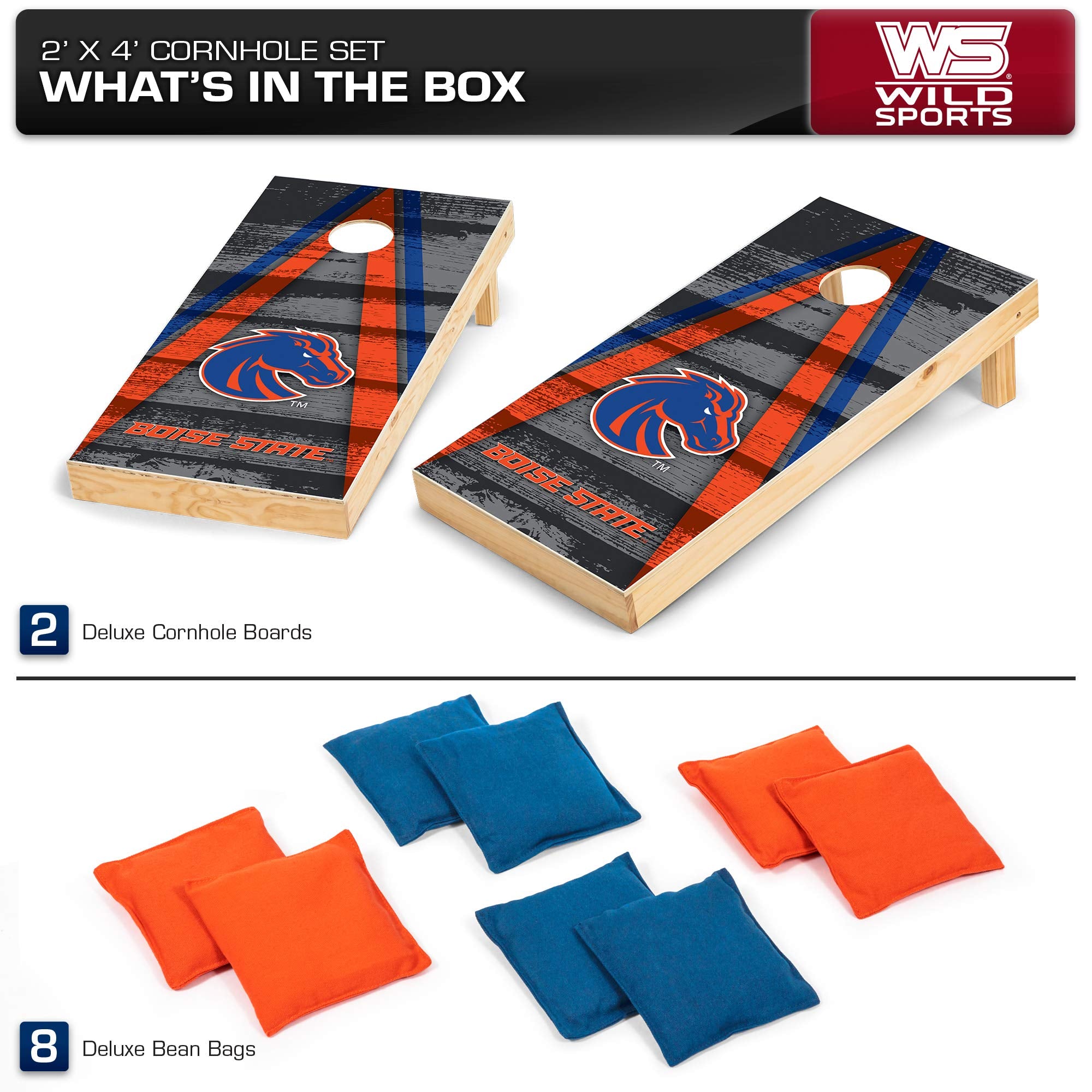 Wild Sports 2' x 4' Wood Tournament Cornhole Set - Direct Printed - Boise State Broncos- perfect for Backyard, Beach, Park, Tailgates, Outdoors and Indoors - Sports Collectibles, Sports Memorabilia, Sports Fan Shop, Sports Gifts