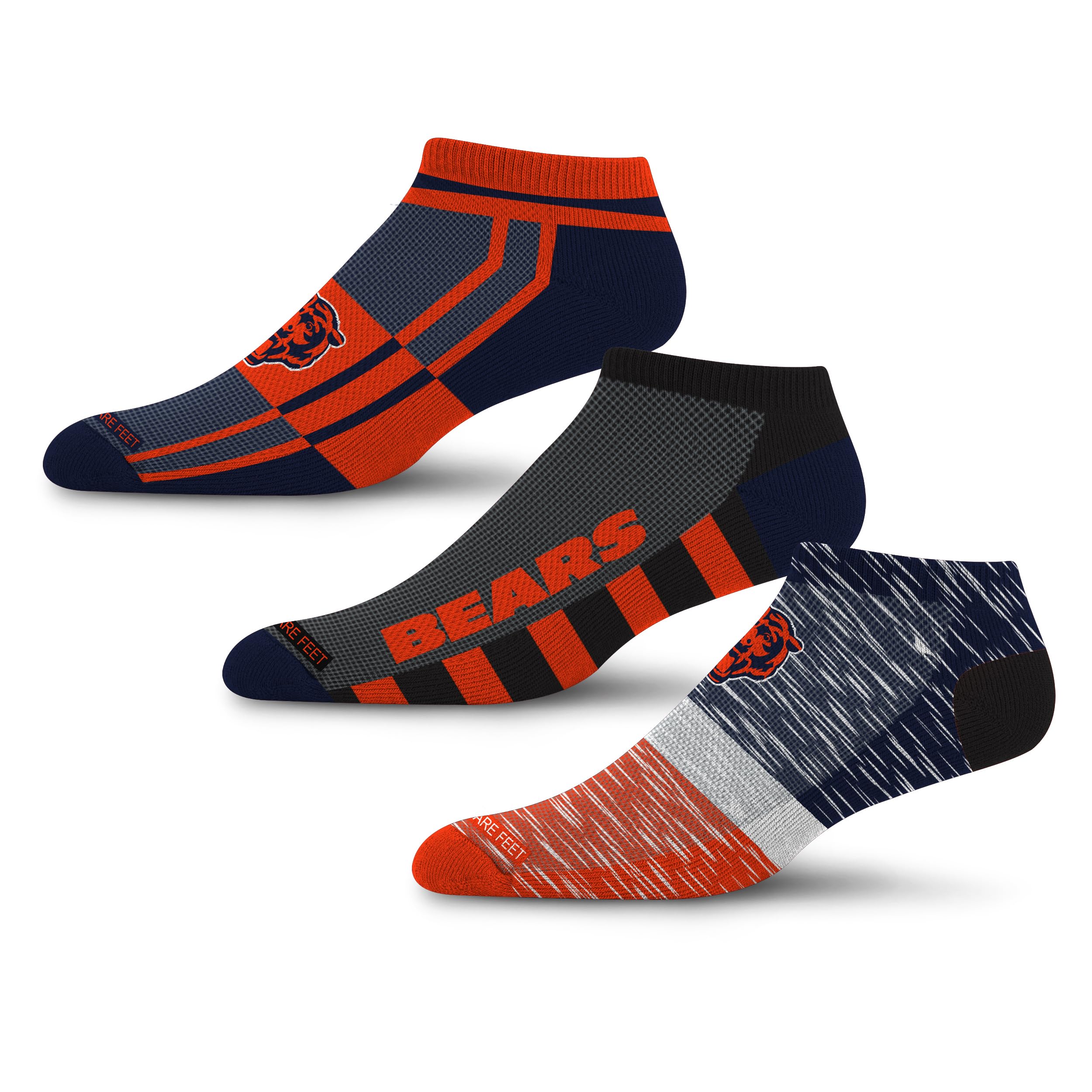 For Bare Feet NFL CHICAGO BEARS Stripe Stack 3 Pack Ankle Sock Team Colors Large - Sports Gifts, Sports Memorabilia, Sports Collectibles, Fan Shop