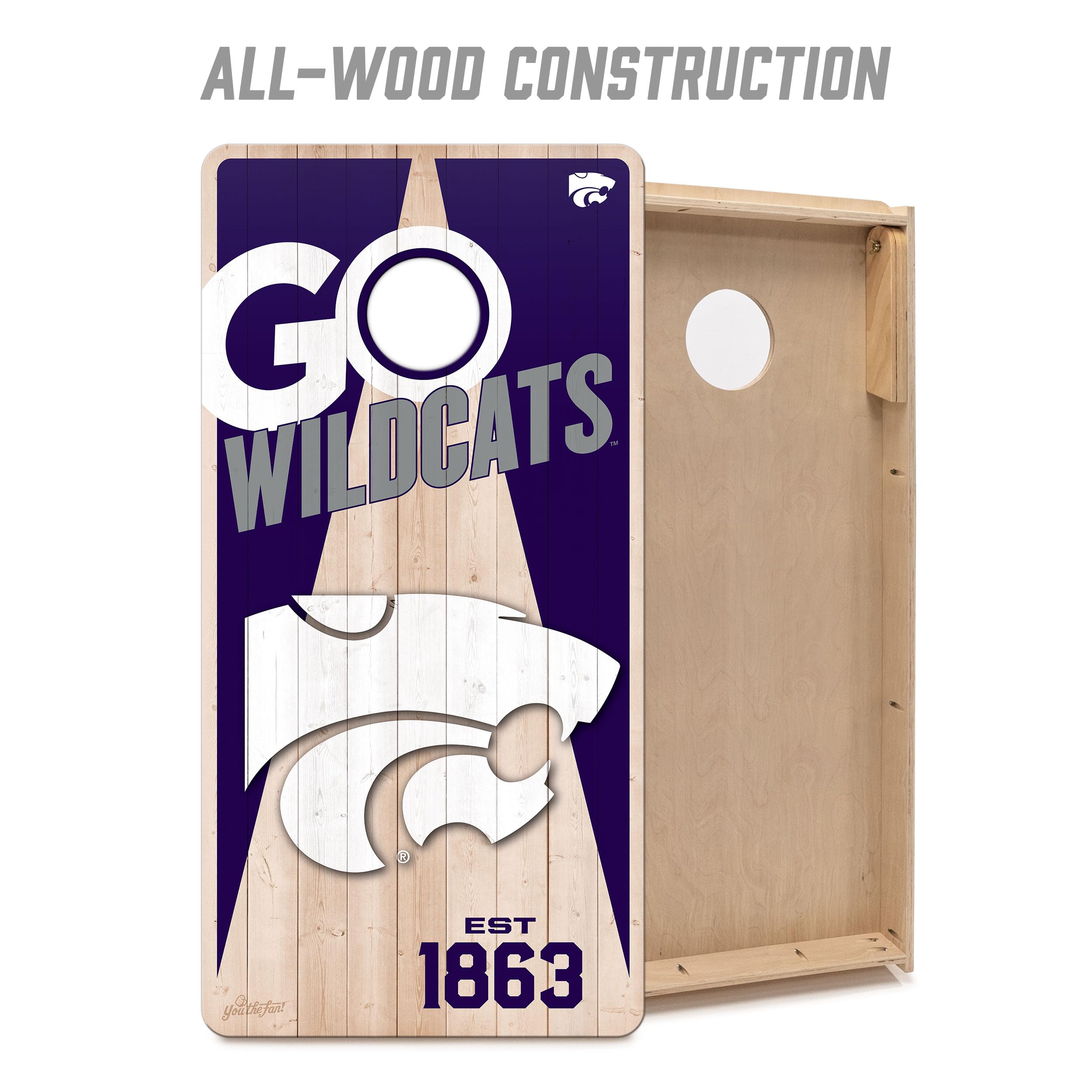 YouTheFan NCAA Kansas State Wildcats 2’ x 4’ Professional Wood Cornhole Game with Logo Bags - Sports Collectibles, Sports Memorabilia, Sports Fan Shop, Sports Gifts