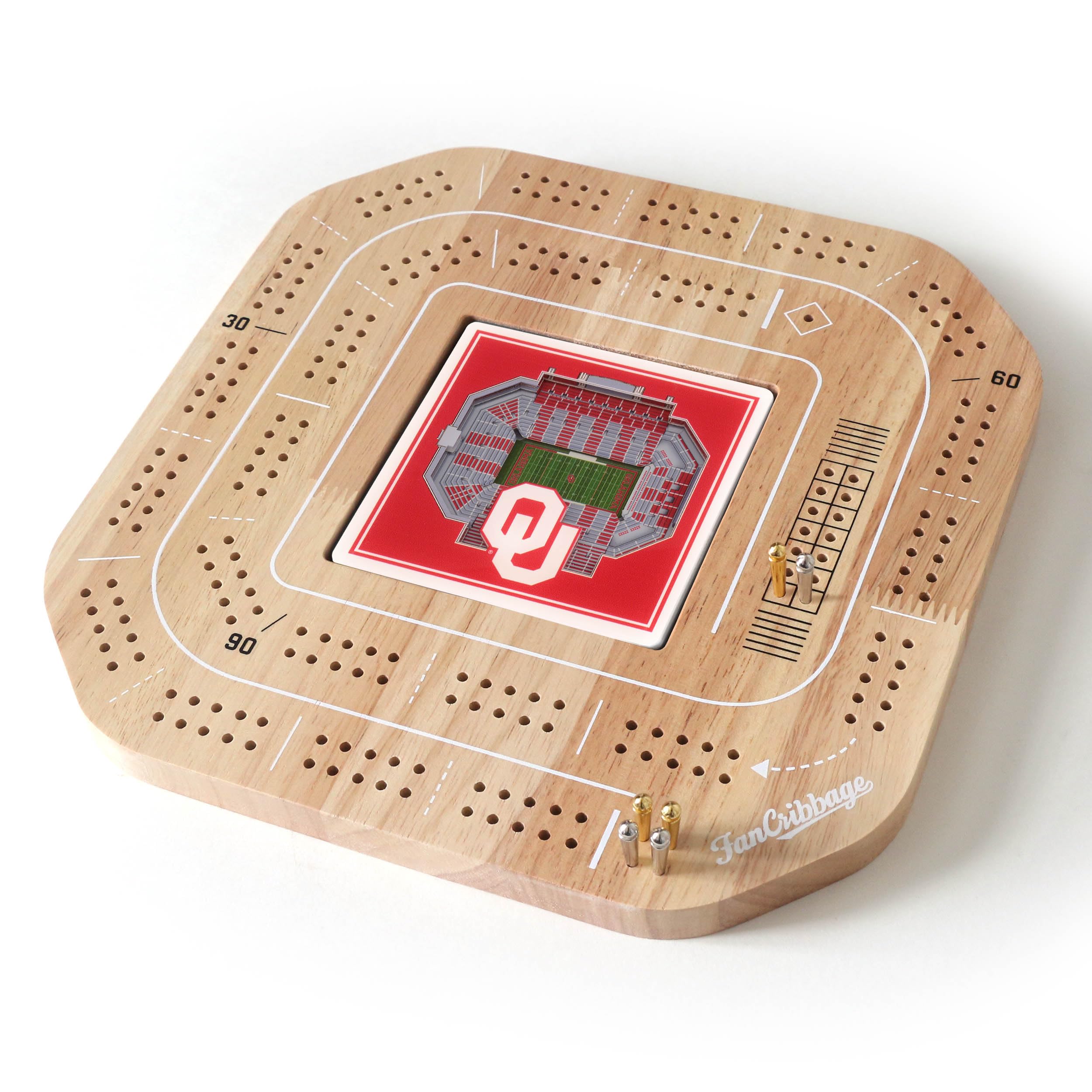 YouTheFan NCAA Oklahoma Sooners Licensed Fan Cribbage Wood Board Game - Sports Collectibles, Sports Memorabilia, Sports Fan Shop, Sports Gifts
