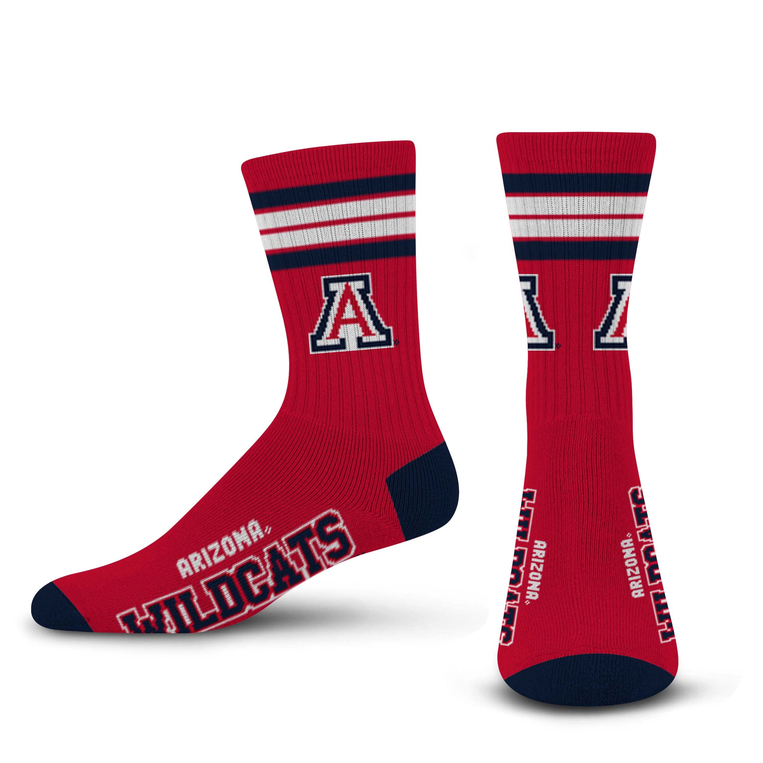 For Bare Feet FBF NCAA Arizona Wildcats 4 Stripe Deuce Crew Sock Team Color MEDIUM - Sports Gifts, Sports Memorabilia, Sports Collectibles, Fan Shop