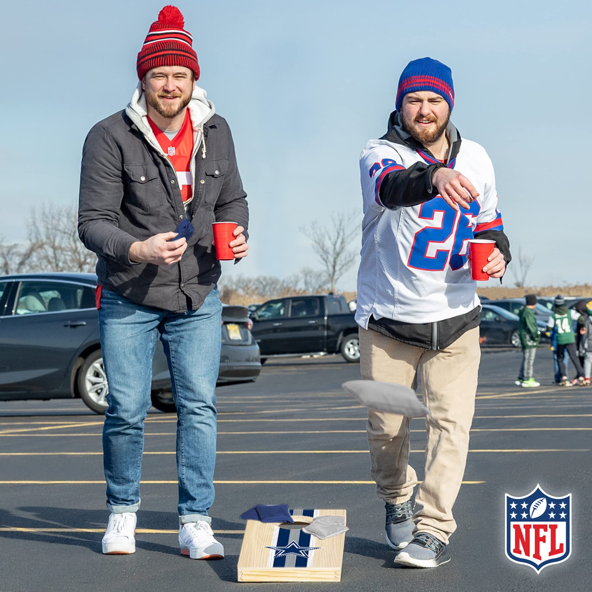 Wild Sports NFL Football Dallas Cowboys 1' x 2' Travel Size Solid Wood Cornhole Set with Direct Print HD Team Graphics – Great Gift for Any Sports Fan! Bean Bag Toss Family Games for Outdoor Play - Sports Collectibles, Sports Memorabilia, Sports Fan Shop, Sports Gifts