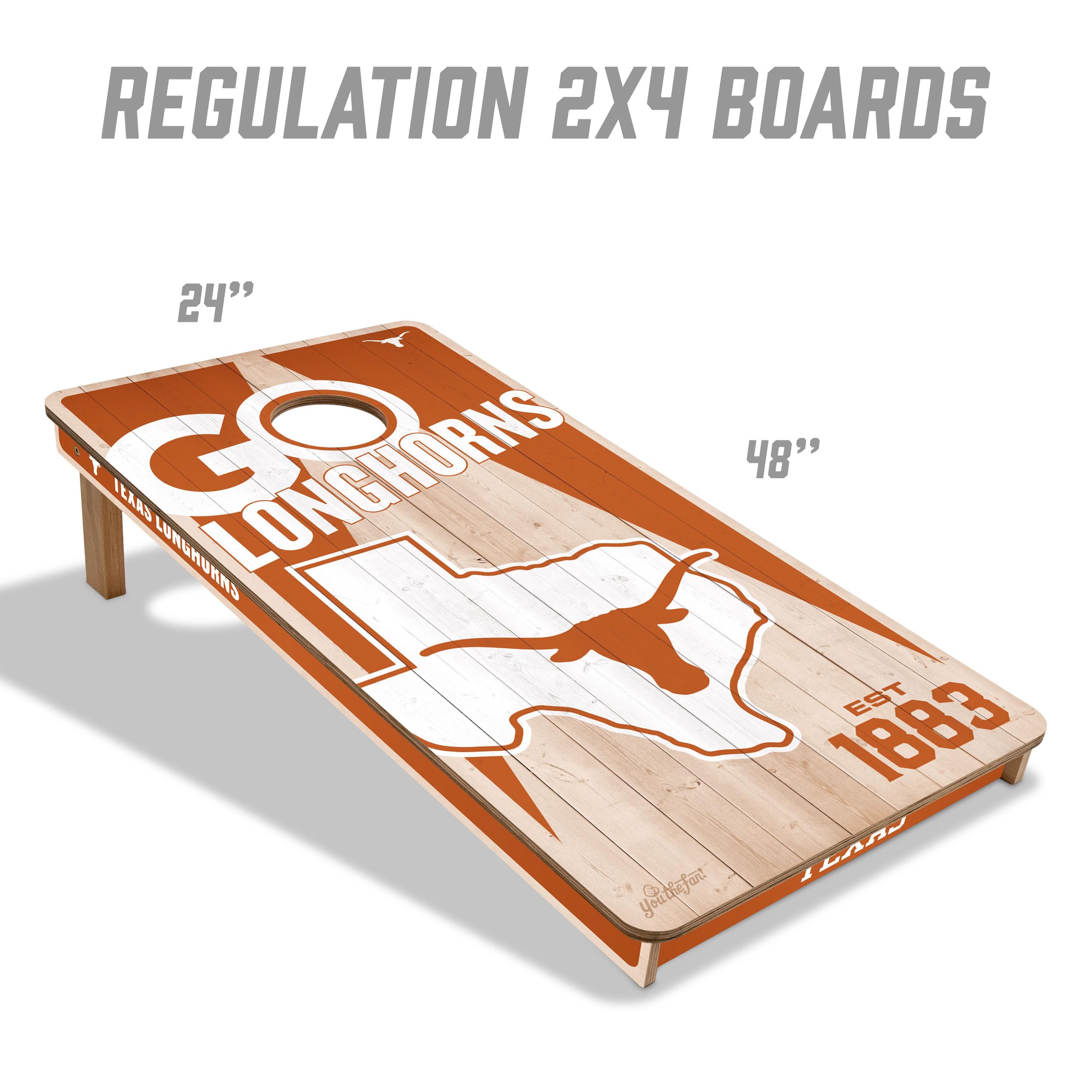 YouTheFan NCAA Texas Longhorns 2’ x 4’ Professional Wood Cornhole Game with Logo Bags - Sports Collectibles, Sports Memorabilia, Sports Fan Shop, Sports Gifts